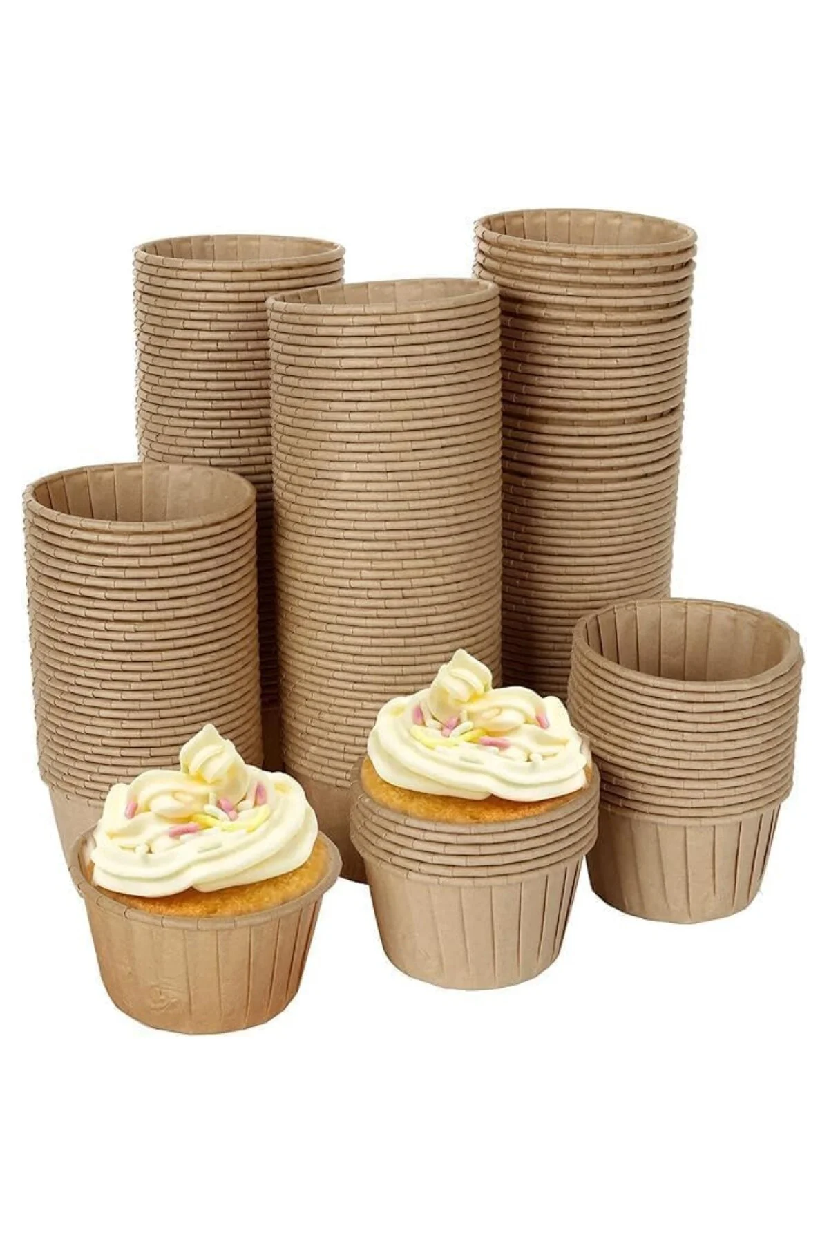 Muffin Cupcake Kek Kalıbı Kapsülü – Kraft Renk, 20 Adet Tek Kulla