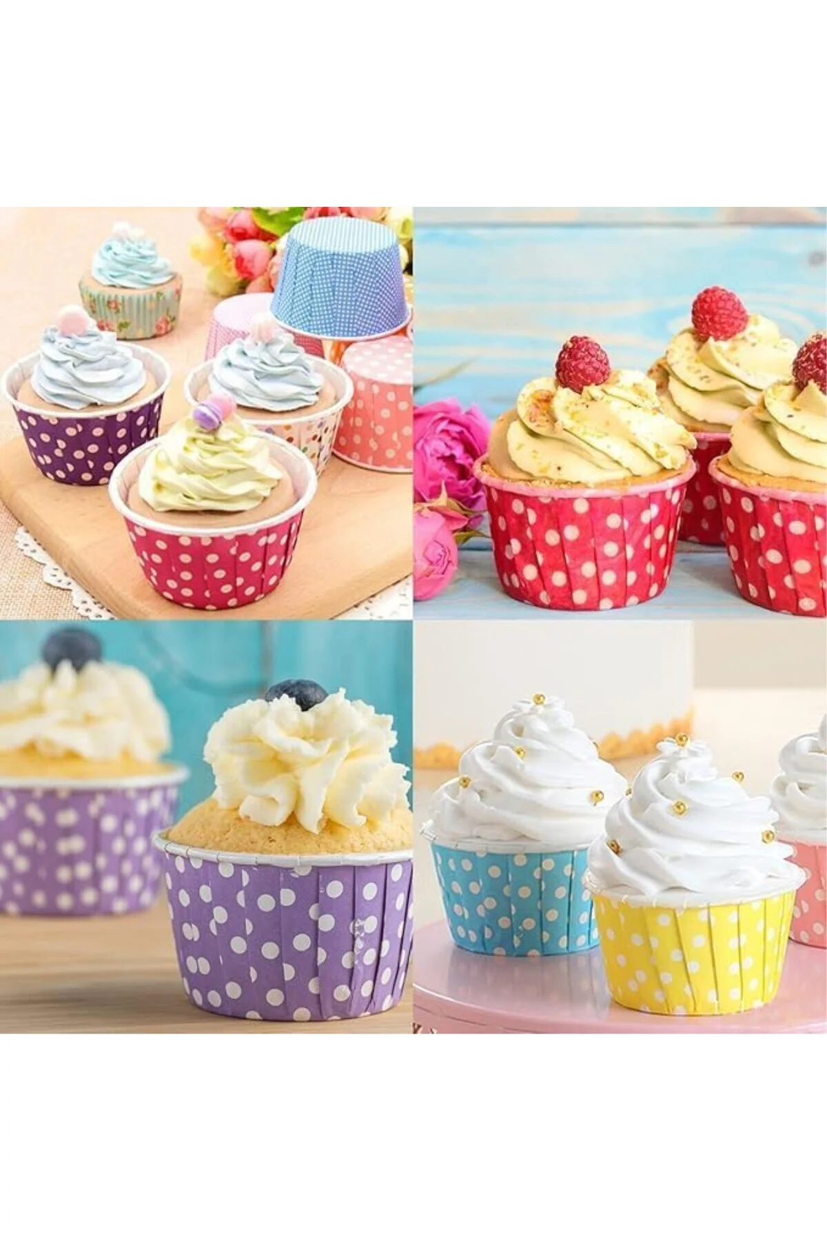 Muffin Kek Kapsülü Açık Mavi Puantiye Büyük Boy 50li