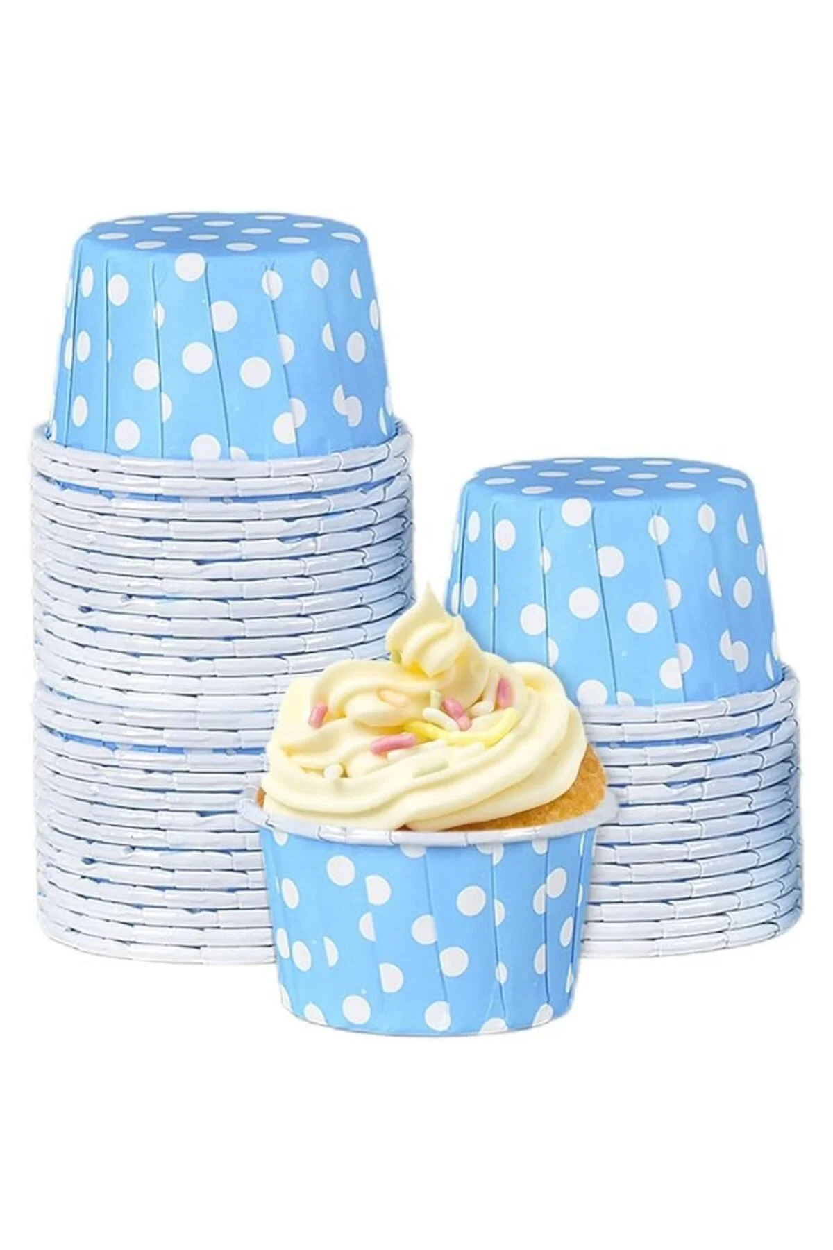 Muffin Kek Kapsülü Açık Mavi Puantiye Büyük Boy 50li
