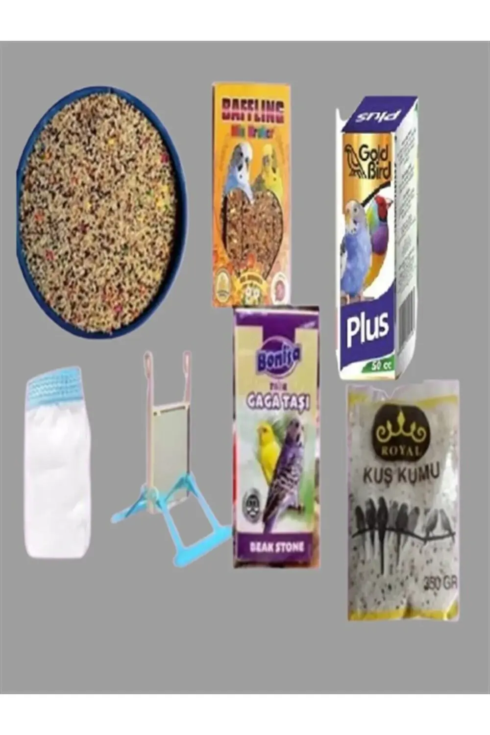 Muhabbet kuşu besleme seti( Muh. Yemi Açık 2 kg+ Salıngaç+Kuş vit