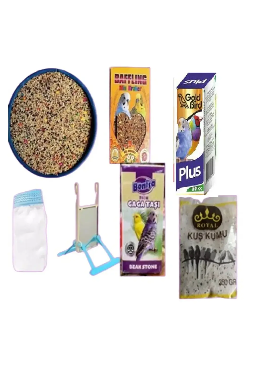 Muhabbet kuşu besleme seti( Muh. Yemi Açık 2 kg+ Salıngaç+Kuş vit
