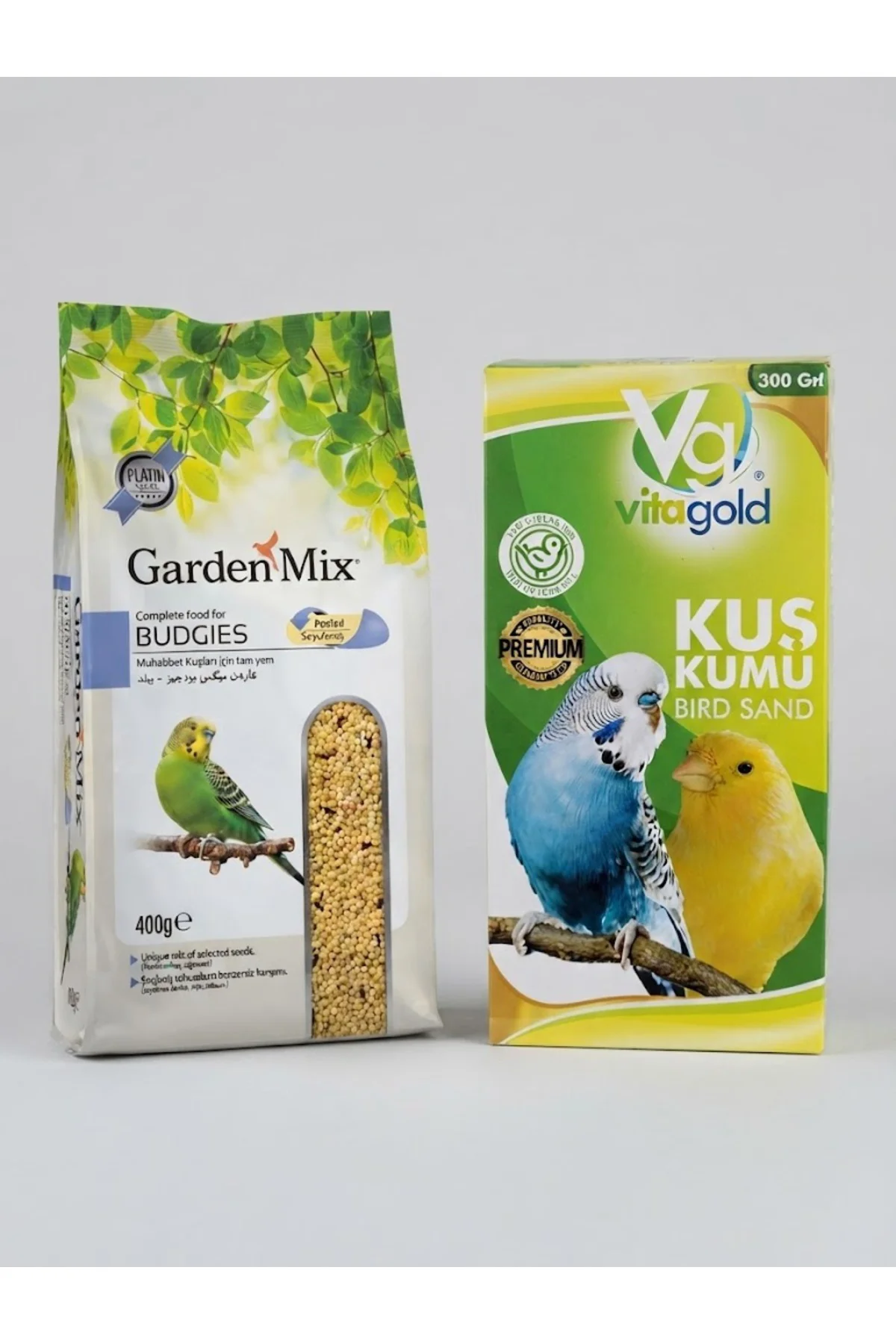 Muhabbet Kuşu Yemi 400 gr Soyulmuş Darılar Yem & Vitagold Premium Kuş Kumu 300 gr Sindirim Düzenleyici Kuş Kumu