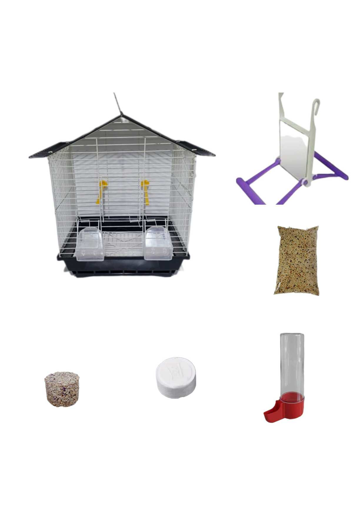 Patik Muhabet Kuş Kafes Seti Kafes Yem Kum Blok Gaga Taşı Aynalı Tünek