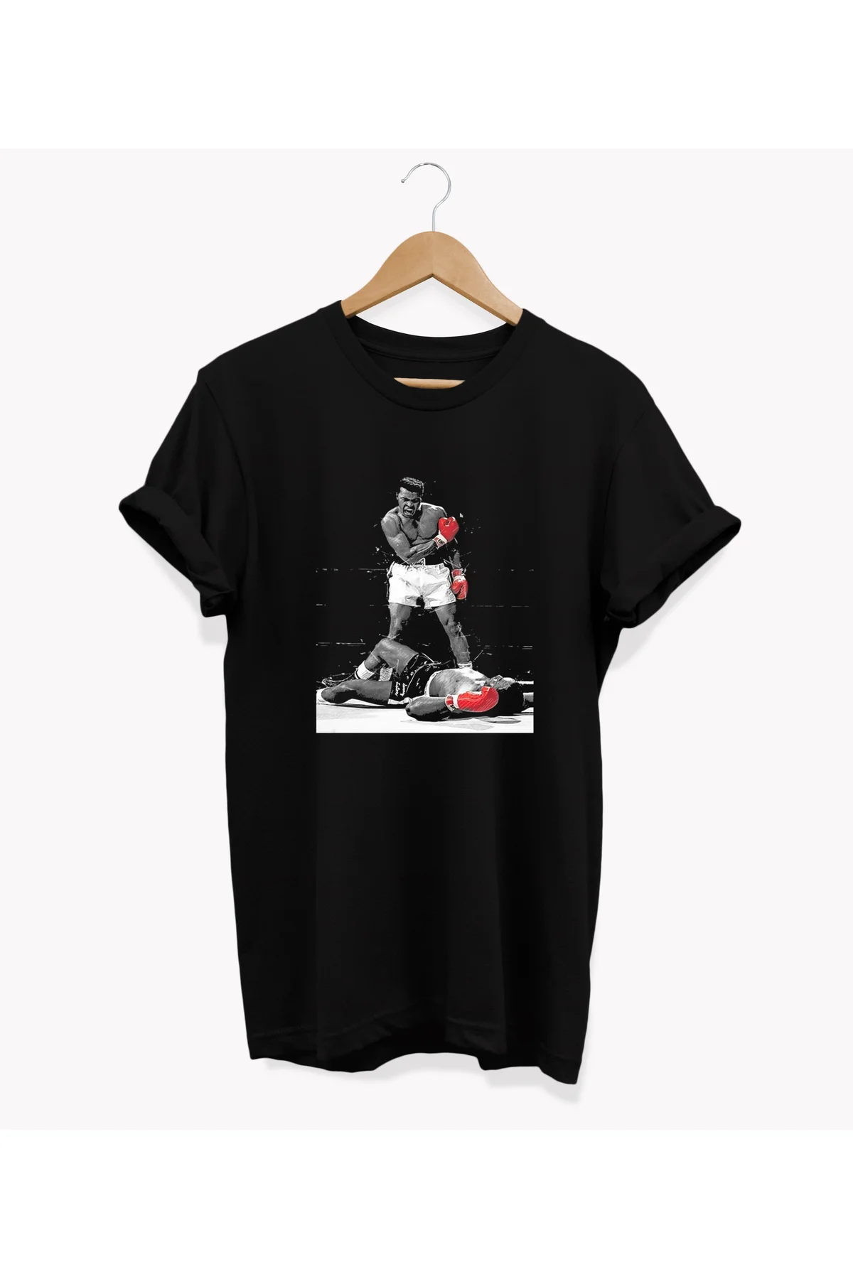 , Muhammed Ali Baskılı, %100 Pamuk, Bisiklet Yaka, Oversize T-shirt, Büyük Beden Tişört