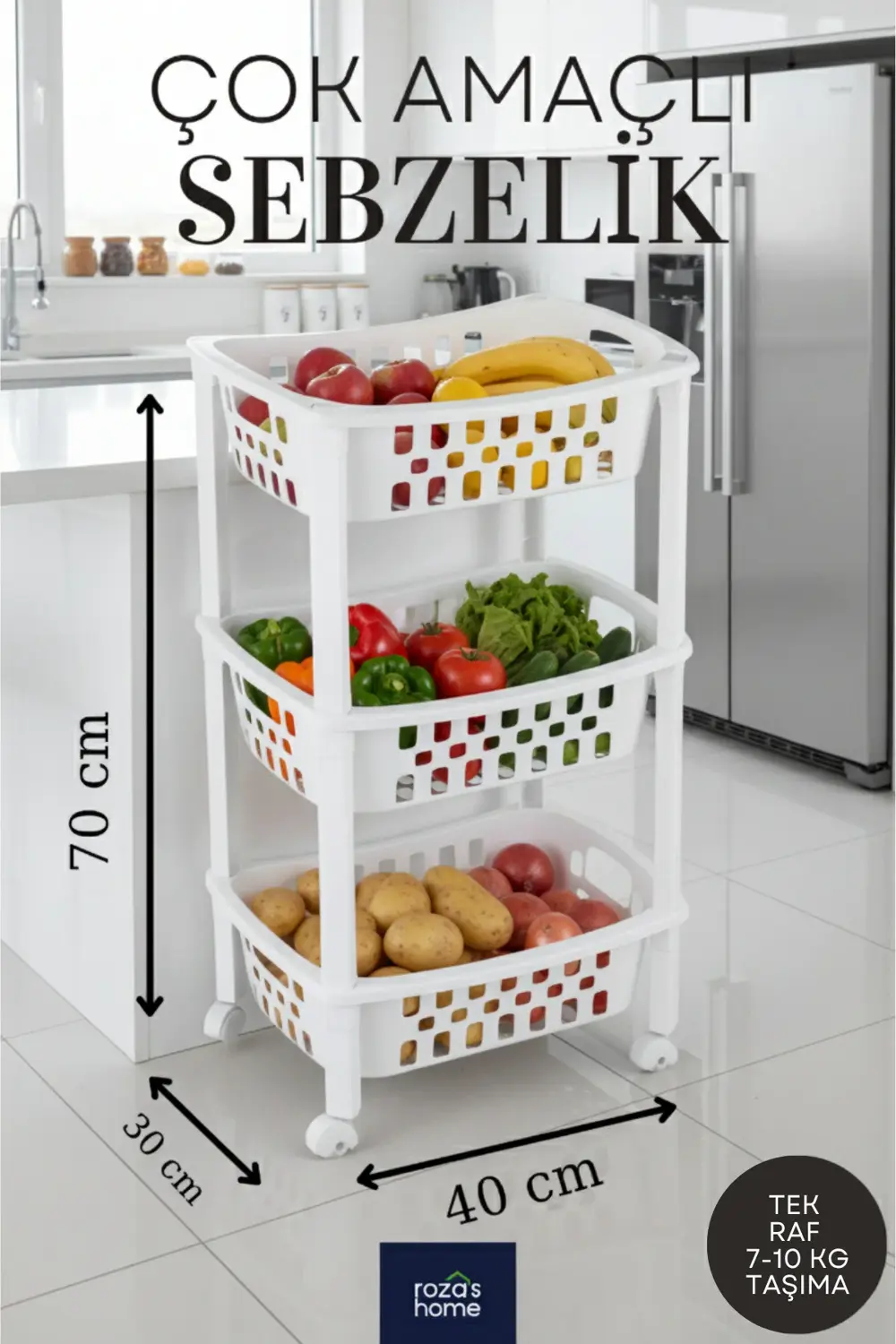 Multi 3 Katlı Sepet Düzenleyici 40 x 29,5 x 70 cm Org-78