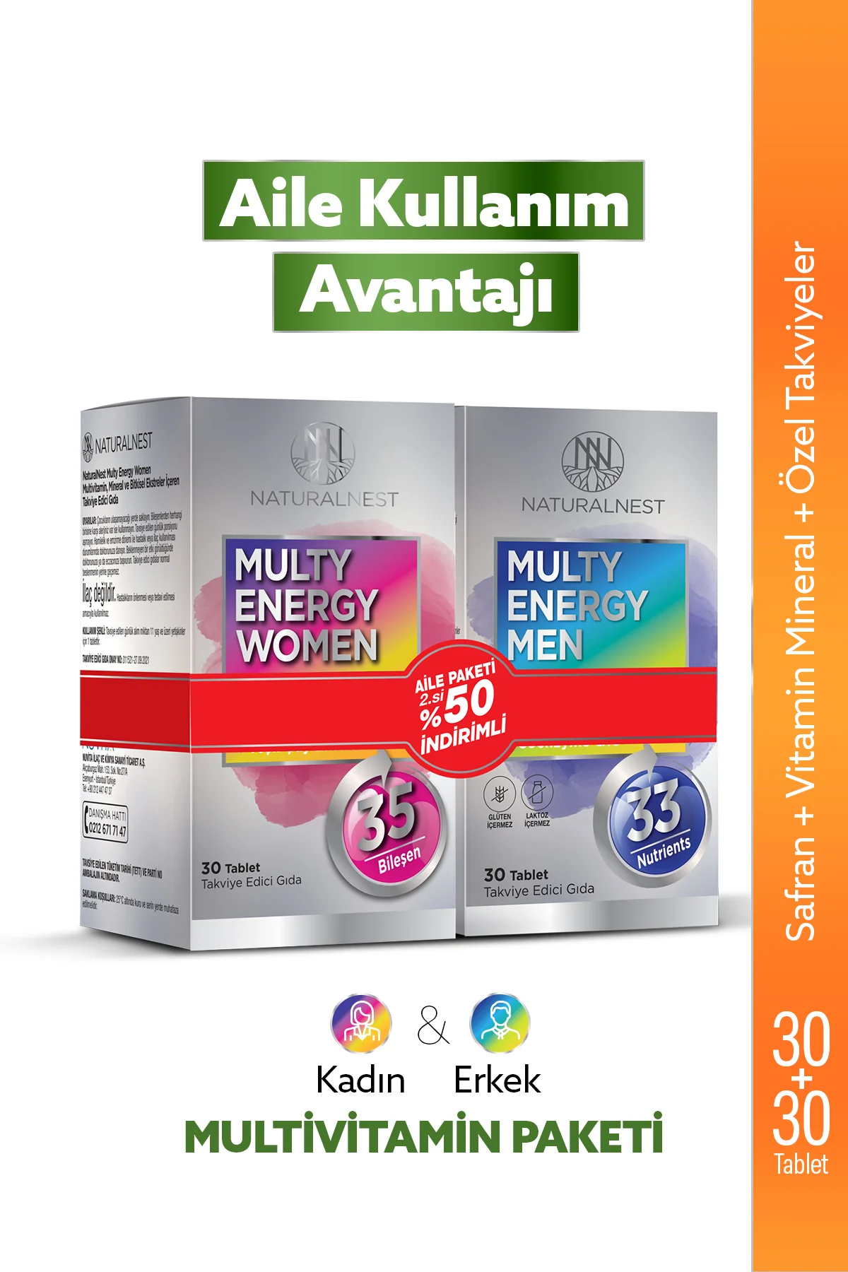 Multi Energy Women 30 Tablet + Men 30 Tablet Aile Paketi