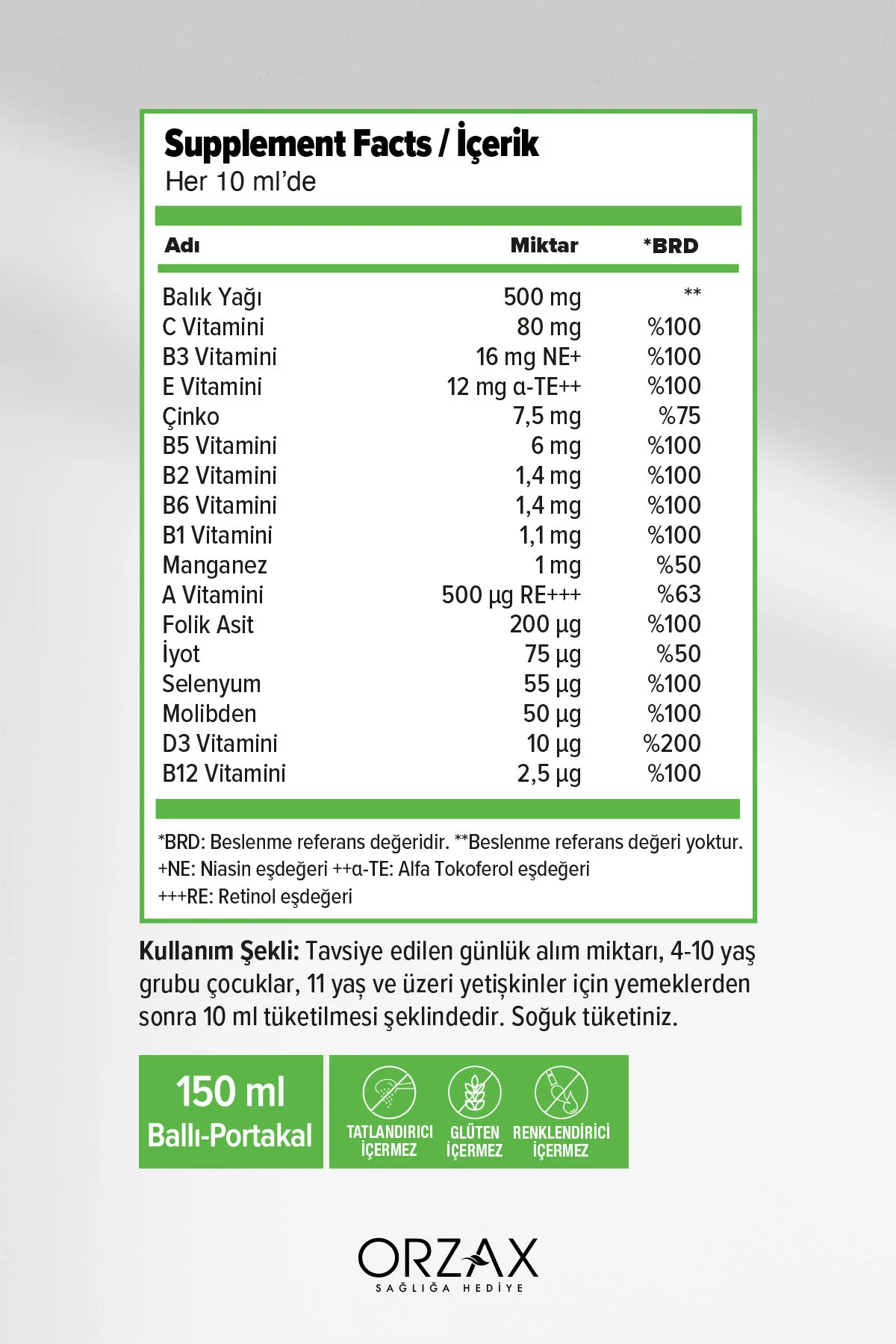 Multi — Multivitamin Multimineral + Omega3 Balık Yağlı, Ballı Portakal Aromalı Şurup 150 ml