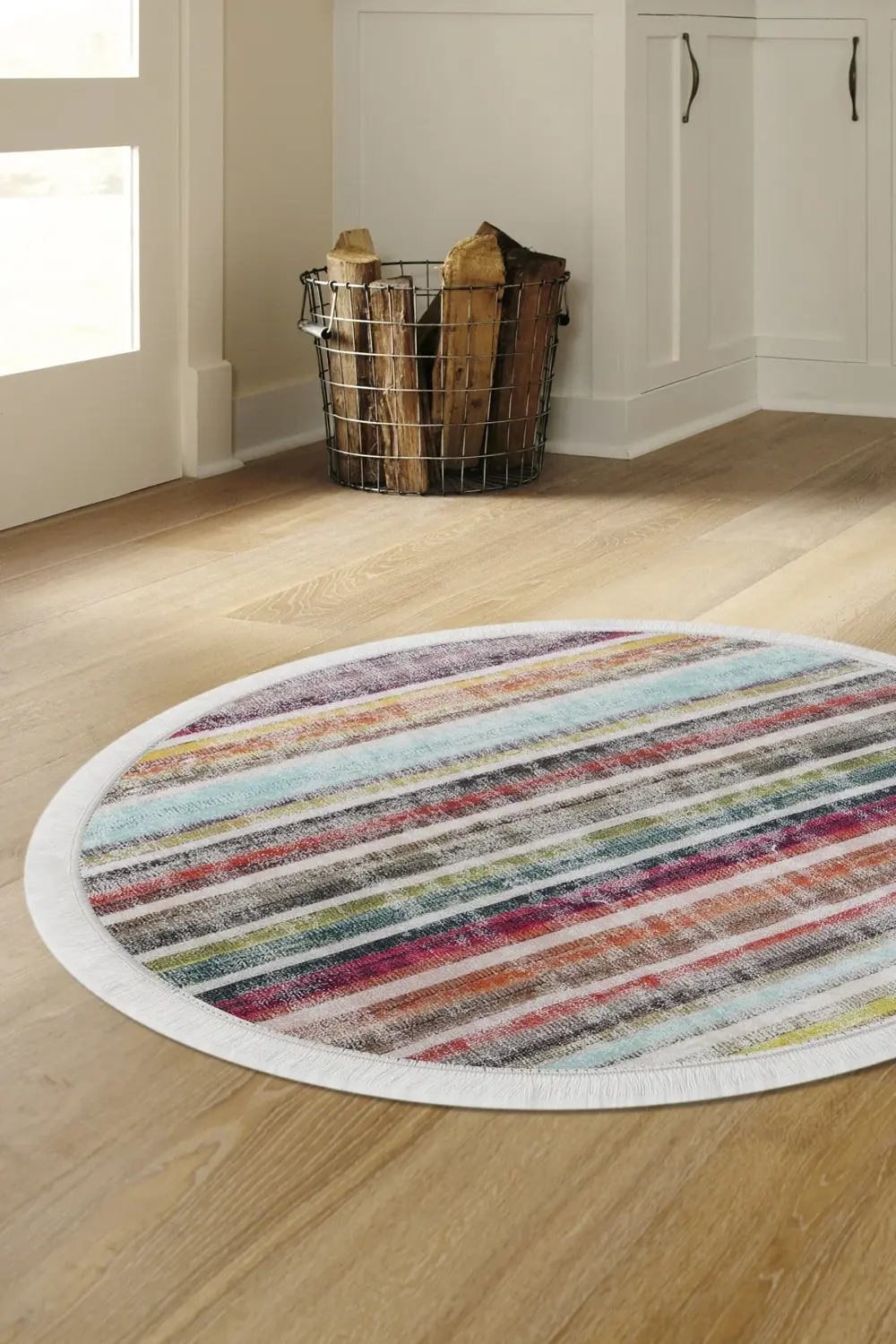 Multi Uygun Saçaklı Dijital Yuvarlak Halı Yıkanabilir Banyo Paspa