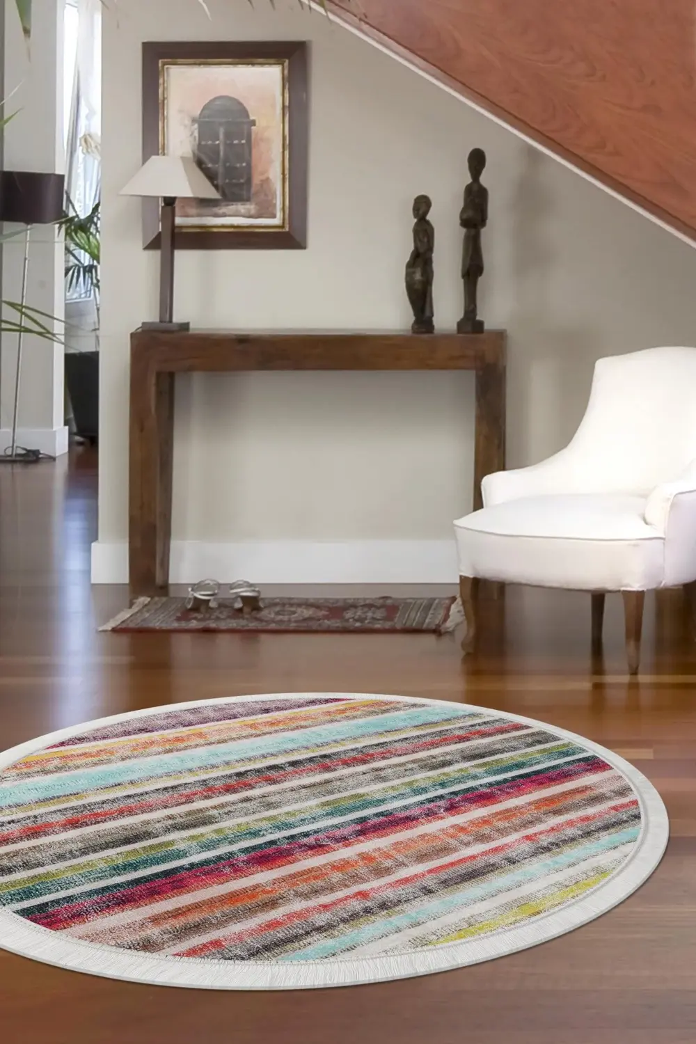 Multi Uygun Saçaklı Dijital Yuvarlak Halı Yıkanabilir Banyo Paspa