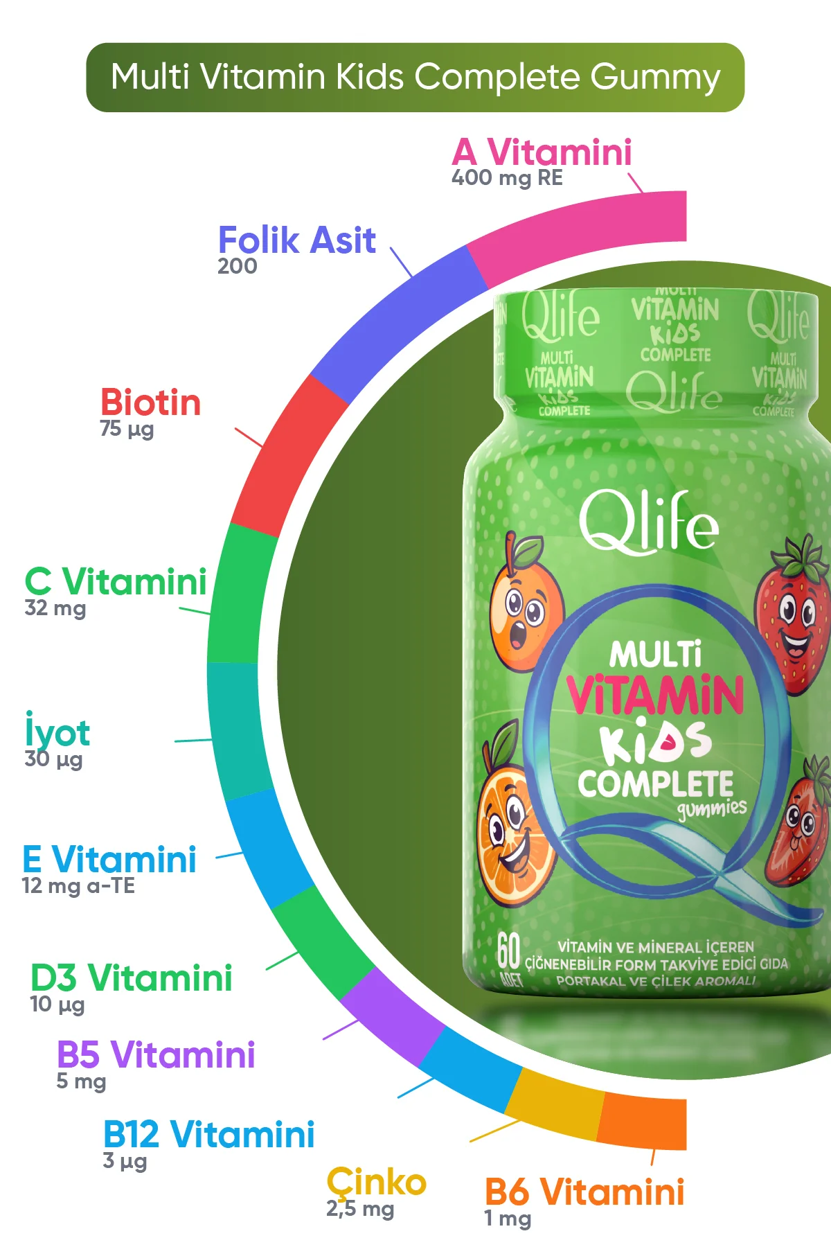 Multi Vitamin Kids Complete Gummies Çocuklar İçin Multivitamin Çiğnenebilir Vitamin 60 Adet