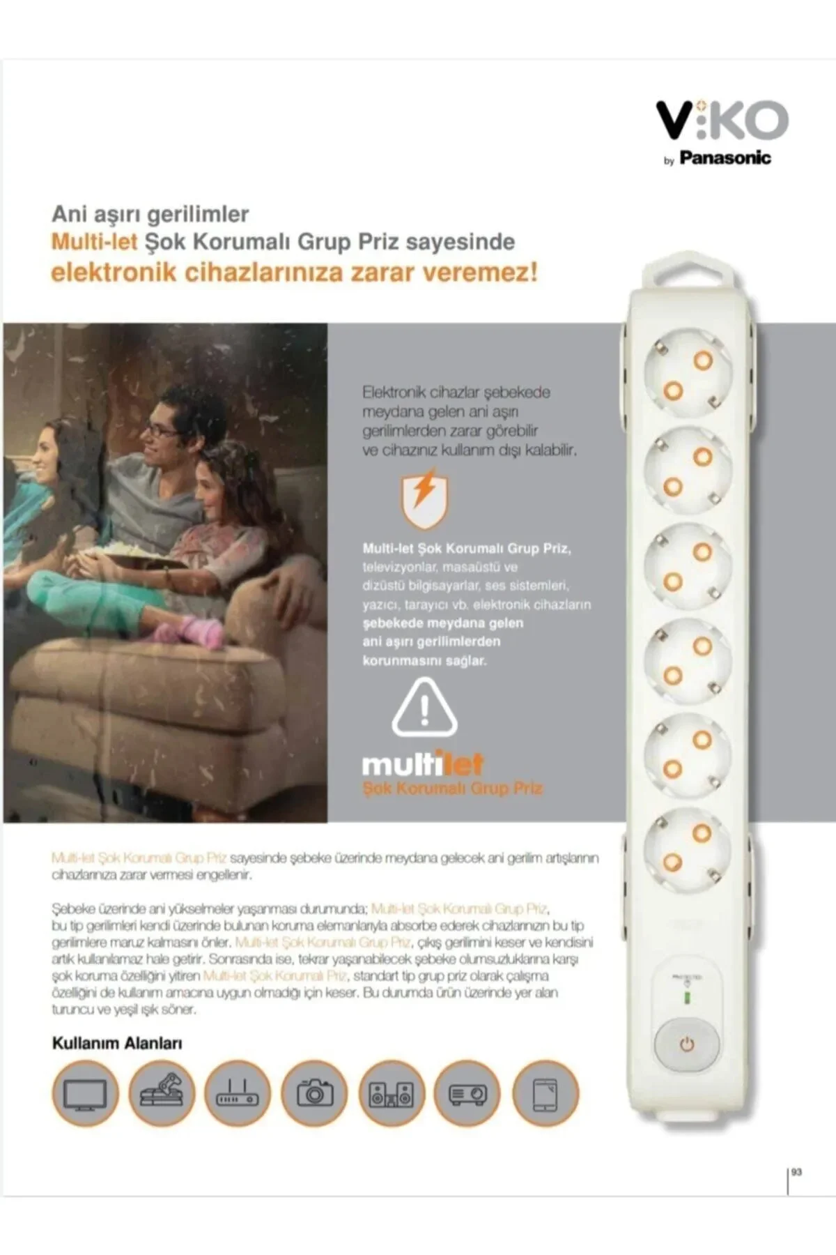 Multilet Şok ( Akım ) Korumalı Grup Priz Altılı Anahtarlı 1.5 Mt. - Görsel 2