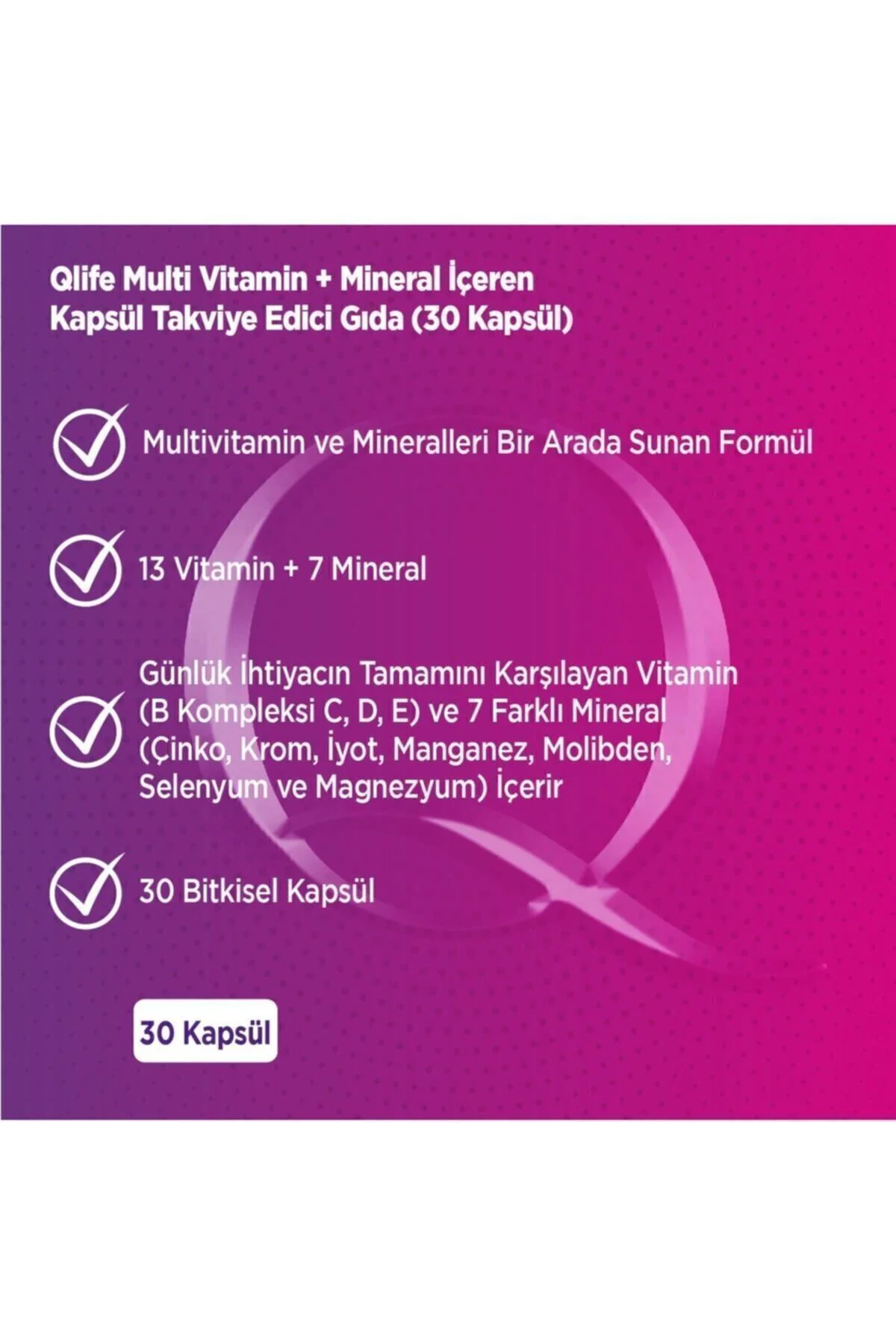 Multivitamin ve Mineral - 13 Vitamin 7 Mineral 30 Kapsül