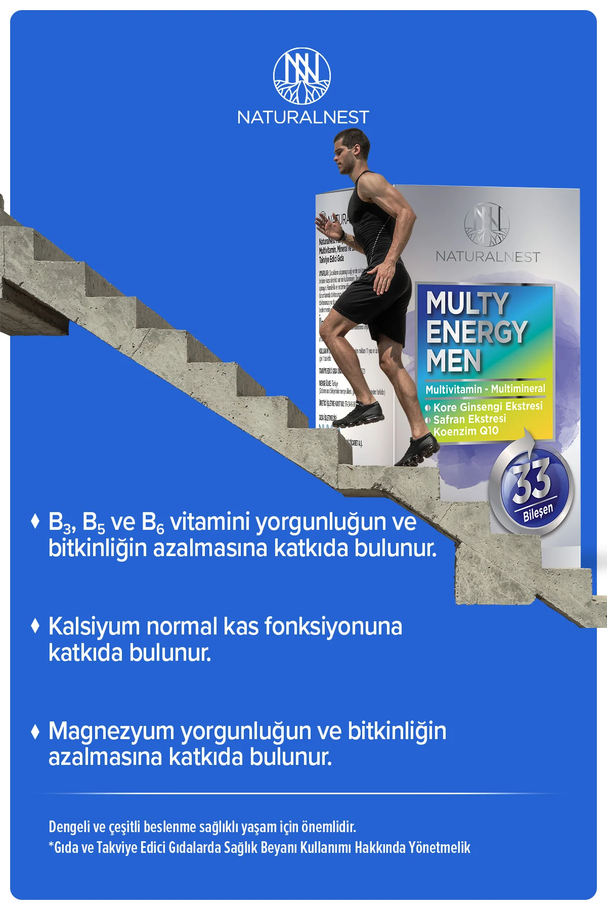 Multy Energy Men 30 Tablet- Ginseng, Safran, bal kabağı ekstresi, koenzim Q10, çinko, l glutamin
