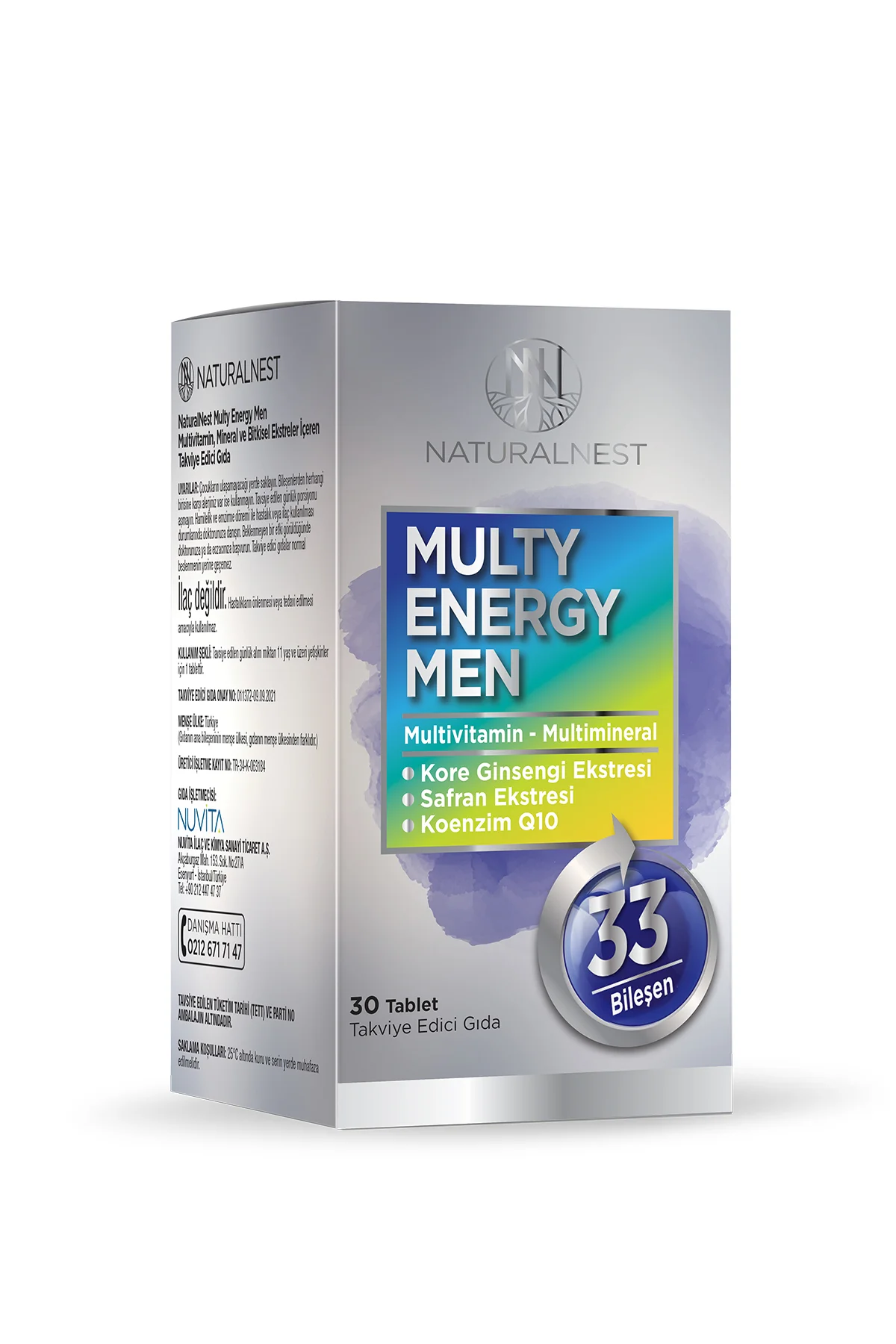 Multy Energy Men 30 Tablet- Ginseng, Safran, bal kabağı ekstresi, koenzim Q10, çinko, l glutamin