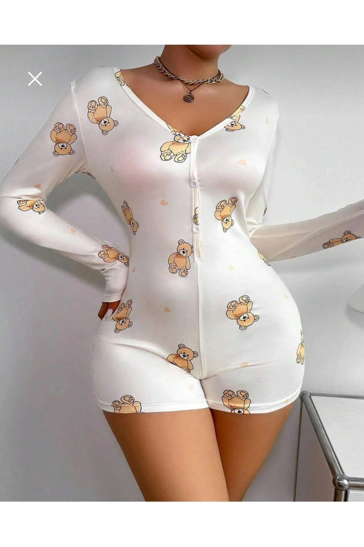 Mulvxbrf Brf02 Pamuklu Beyaz Ayıcık Desenli Düğmeli Uzun Kol Tulum Pijama (Mulvix) Fiyatı, Yorumları ve Özellikleri