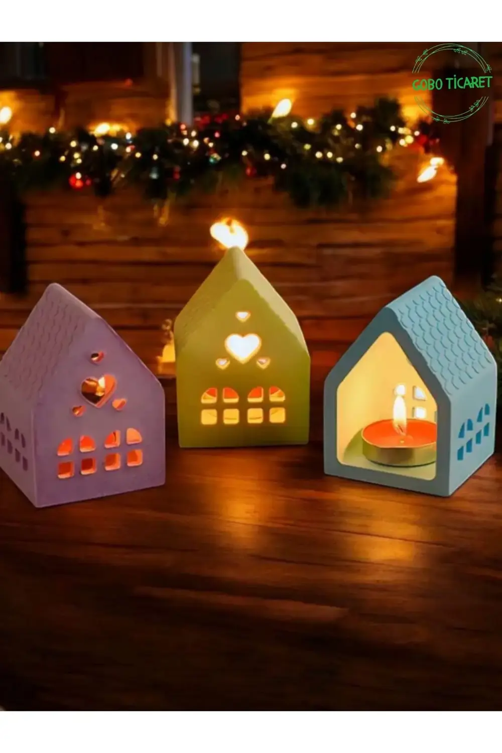 Mum Hediyeli 3'lü Renkli Ev Mumluk Seti – Dekoratif Loş Aydınlatm