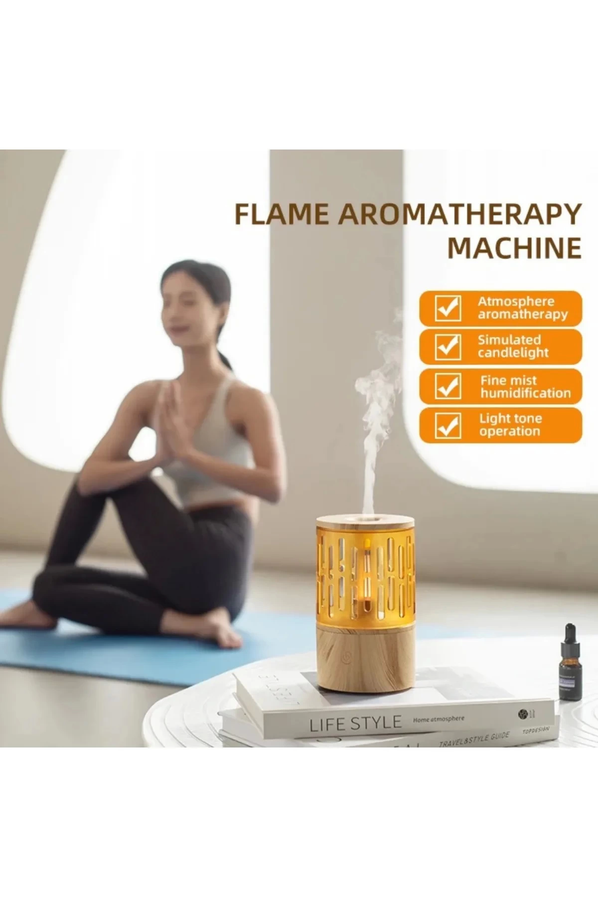 Mum Işığı Görünümlü Taşınabilir 125ml Kapasiteli Işıklı Aroma Yay Mum Işığı Görünümlü Taşınabilir 125ml Kapasiteli Işıklı Aroma Yay