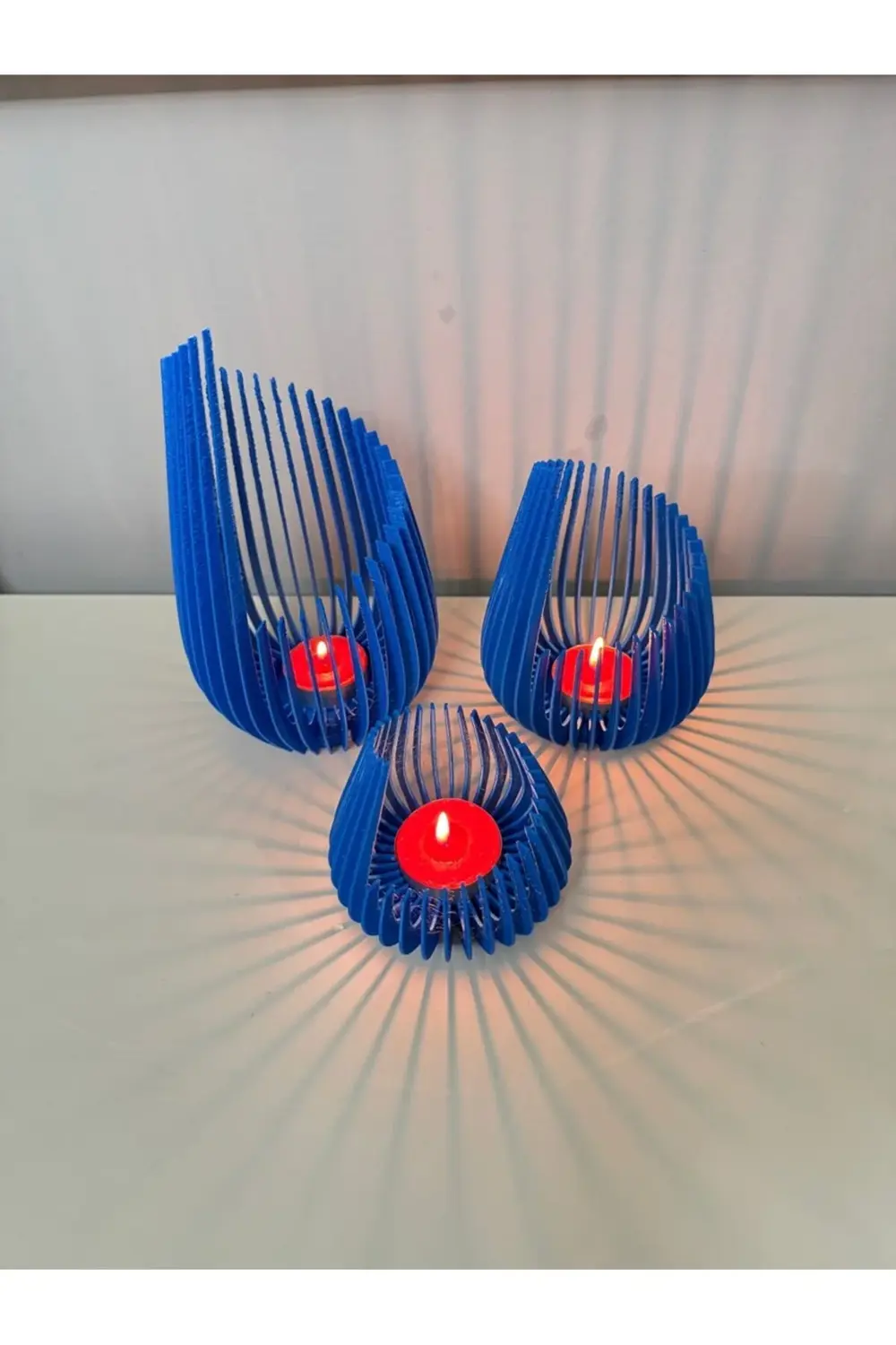 Mumluk 3’lü Set Özel Tasarım Dekoratif Obje Mavi Renk