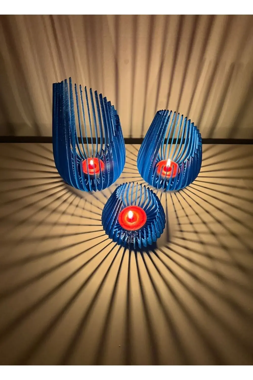 Mumluk 3’lü Set Özel Tasarım Dekoratif Obje Mavi Renk