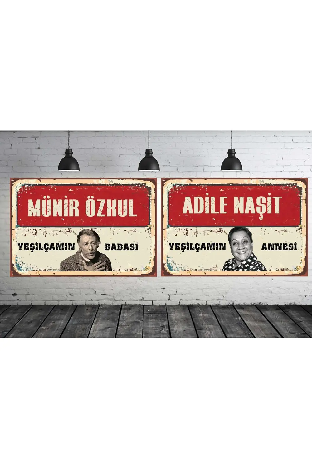 Münir Özkul Adile Naşit Seti 2 Adet 20x30 Cm Retro Ahşap Tablo
