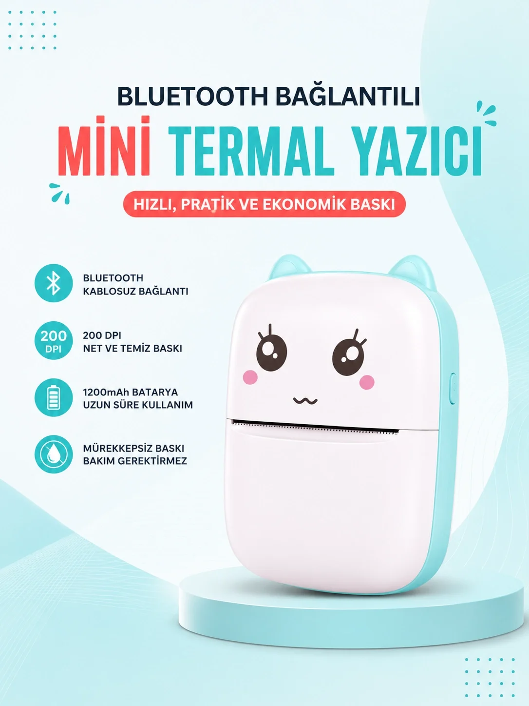 Mürekkepsiz Baskı Teknolojili Bluetooth Cep Yazıcısı
