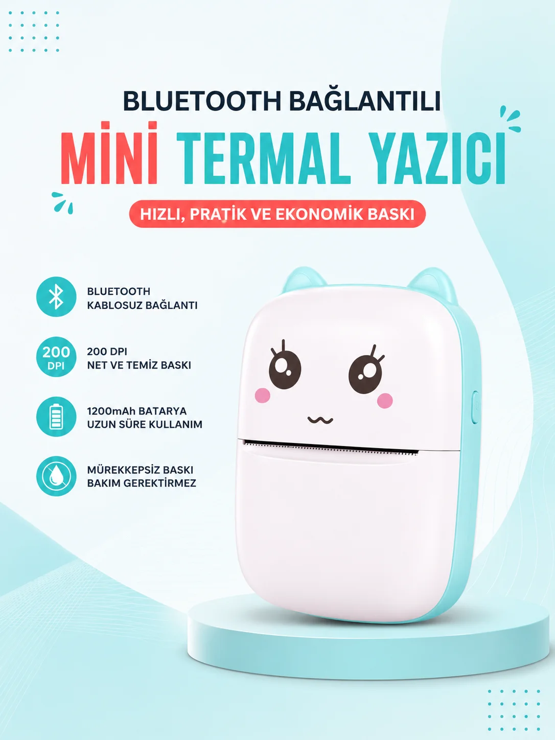 Mürekkepsiz Baskı Teknolojili Bluetooth Cep Yazıcısı Mürekkepsiz Baskı Teknolojili Bluetooth Cep Yazıcısı