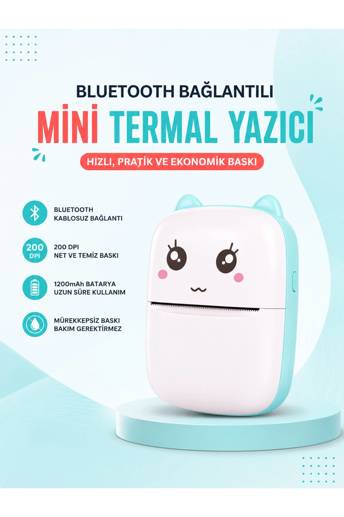 Mürekkepsiz Baskı Teknolojili Bluetooth Cep Yazıcısı