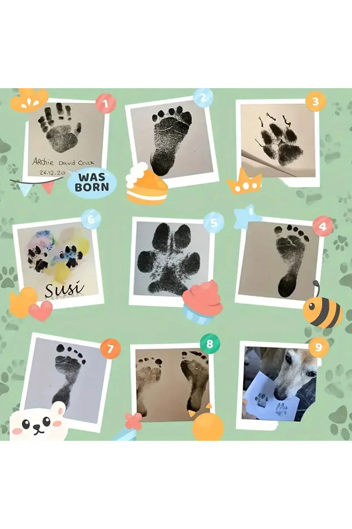 Mürekkepsiz Pati İzi Anı Seti - Kedi Köpek İçin Hatıra Fotoğraf Ç Mürekkepsiz Pati İzi Anı Seti - Kedi Köpek İçin Hatıra Fotoğraf Ç