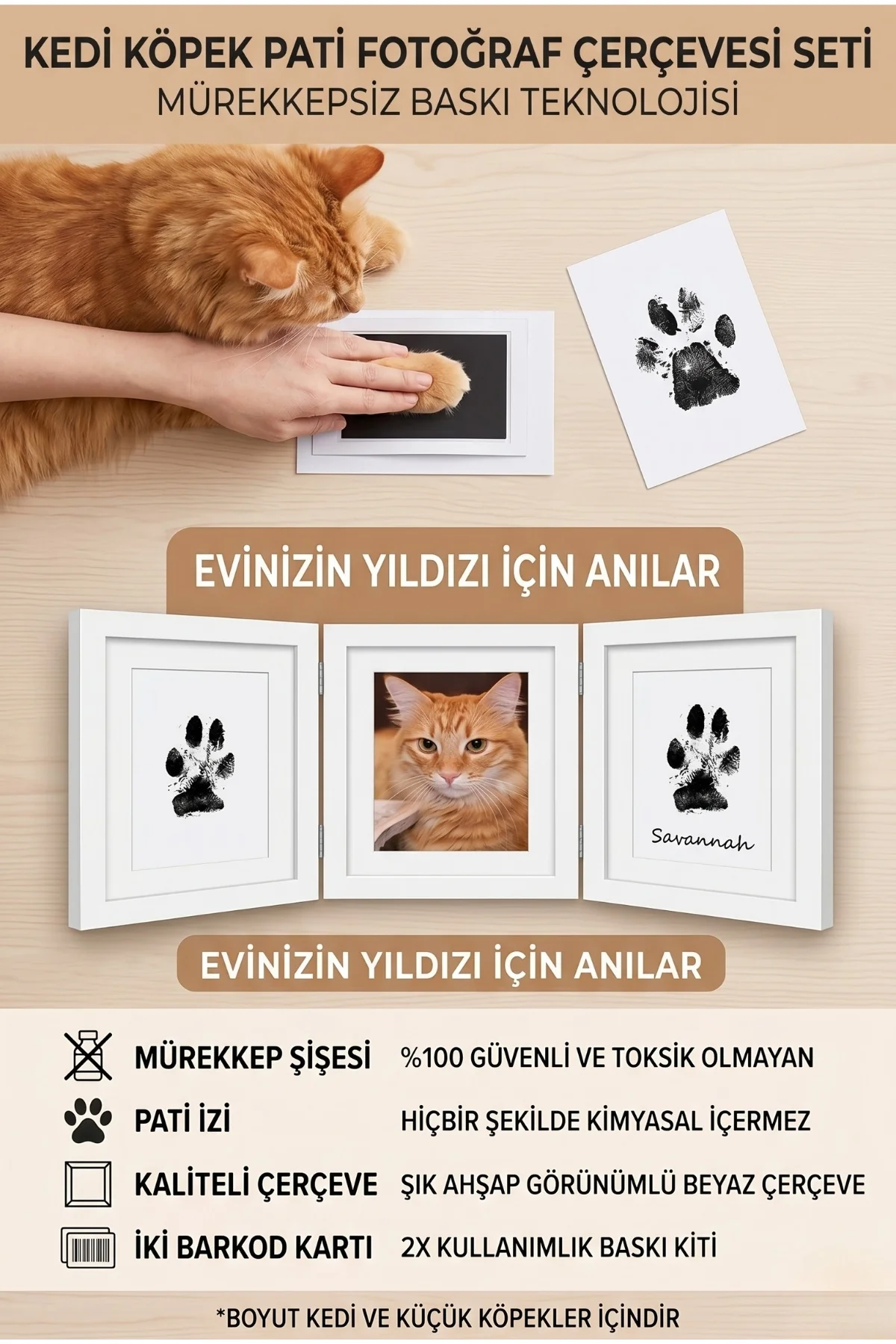Mürekkepsiz Pati İzi Anı Seti - Kedi Köpek İçin Hatıra Fotoğraf Ç Mürekkepsiz Pati İzi Anı Seti - Kedi Köpek İçin Hatıra Fotoğraf Ç