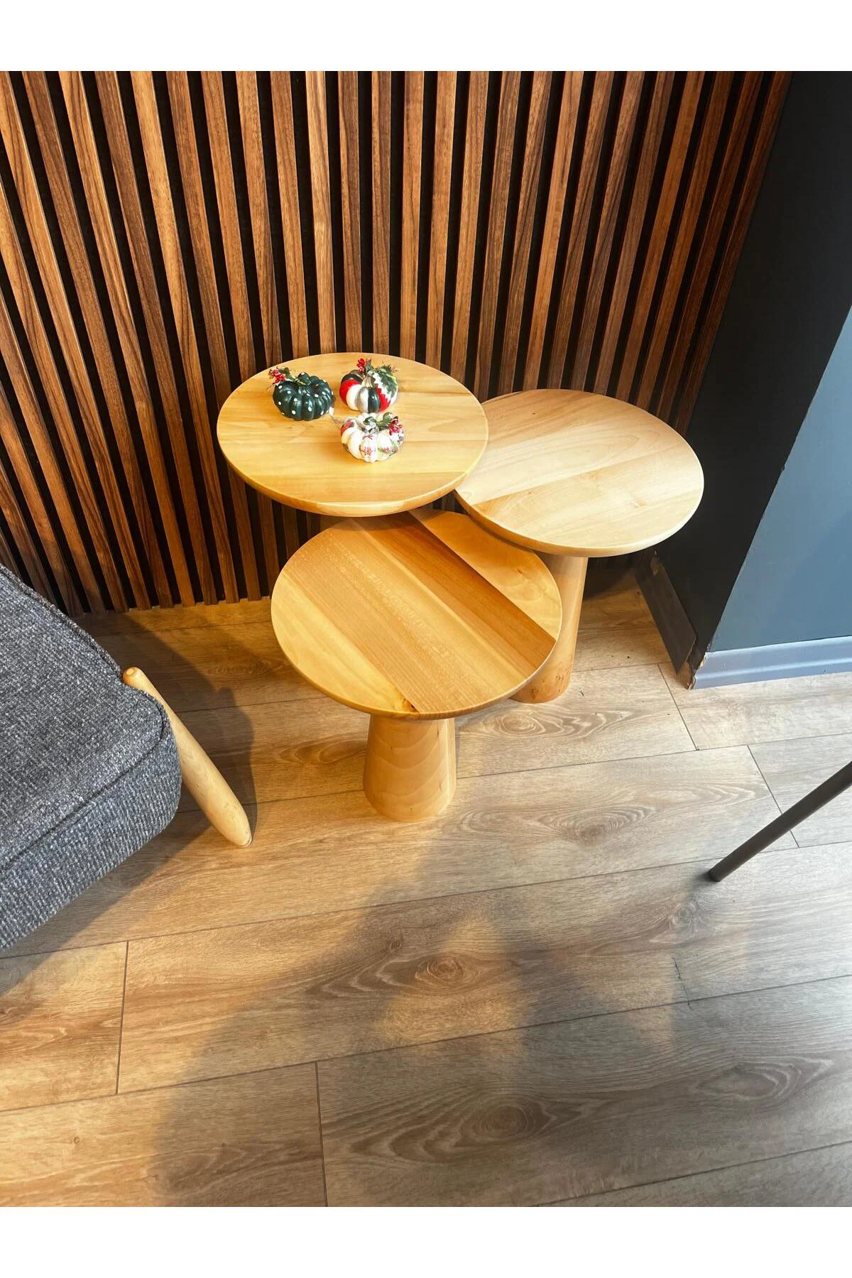 Mushroom Ahşap Natural Mantar Zigon Sehpa