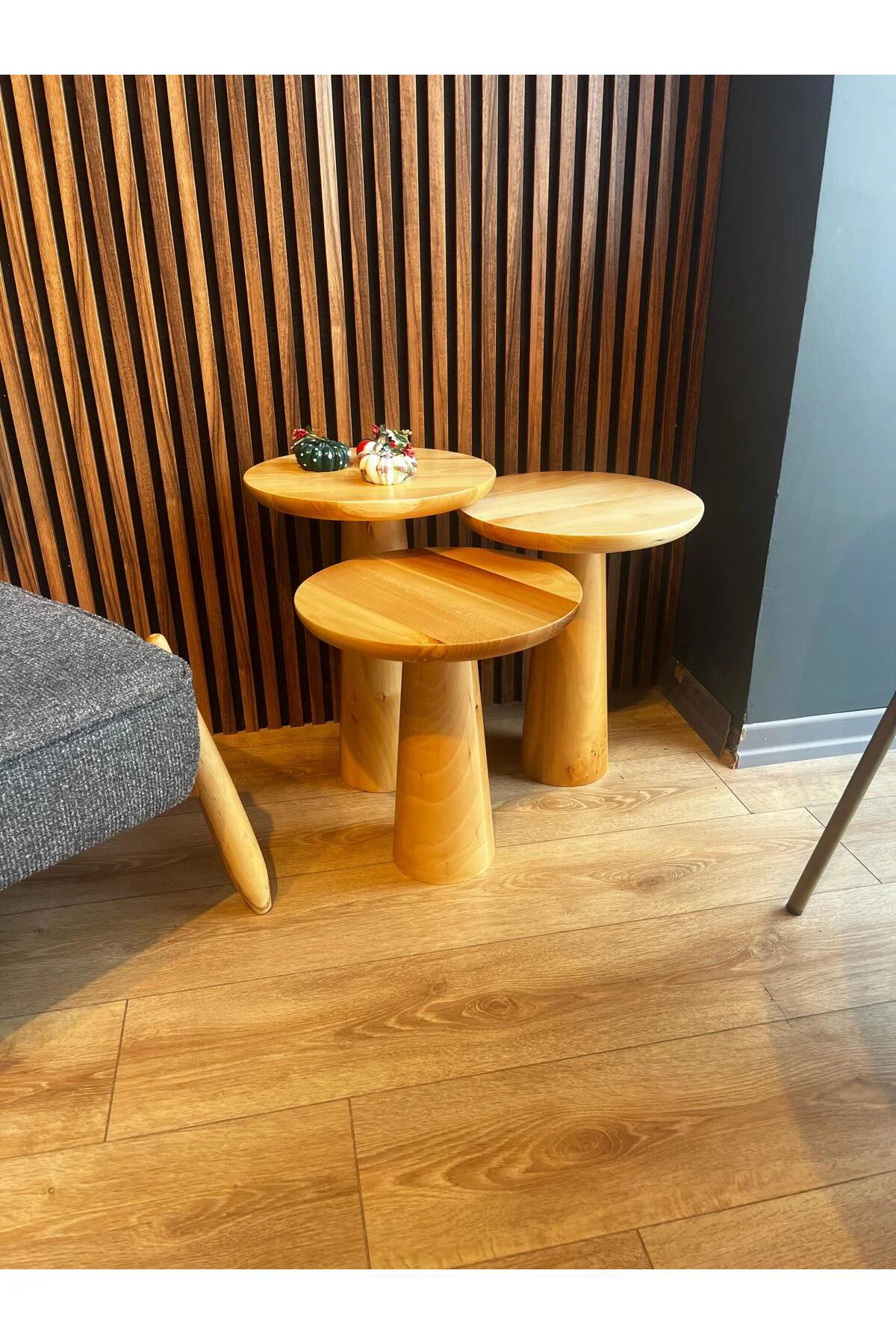 Mushroom Ahşap Natural Mantar Zigon Sehpa