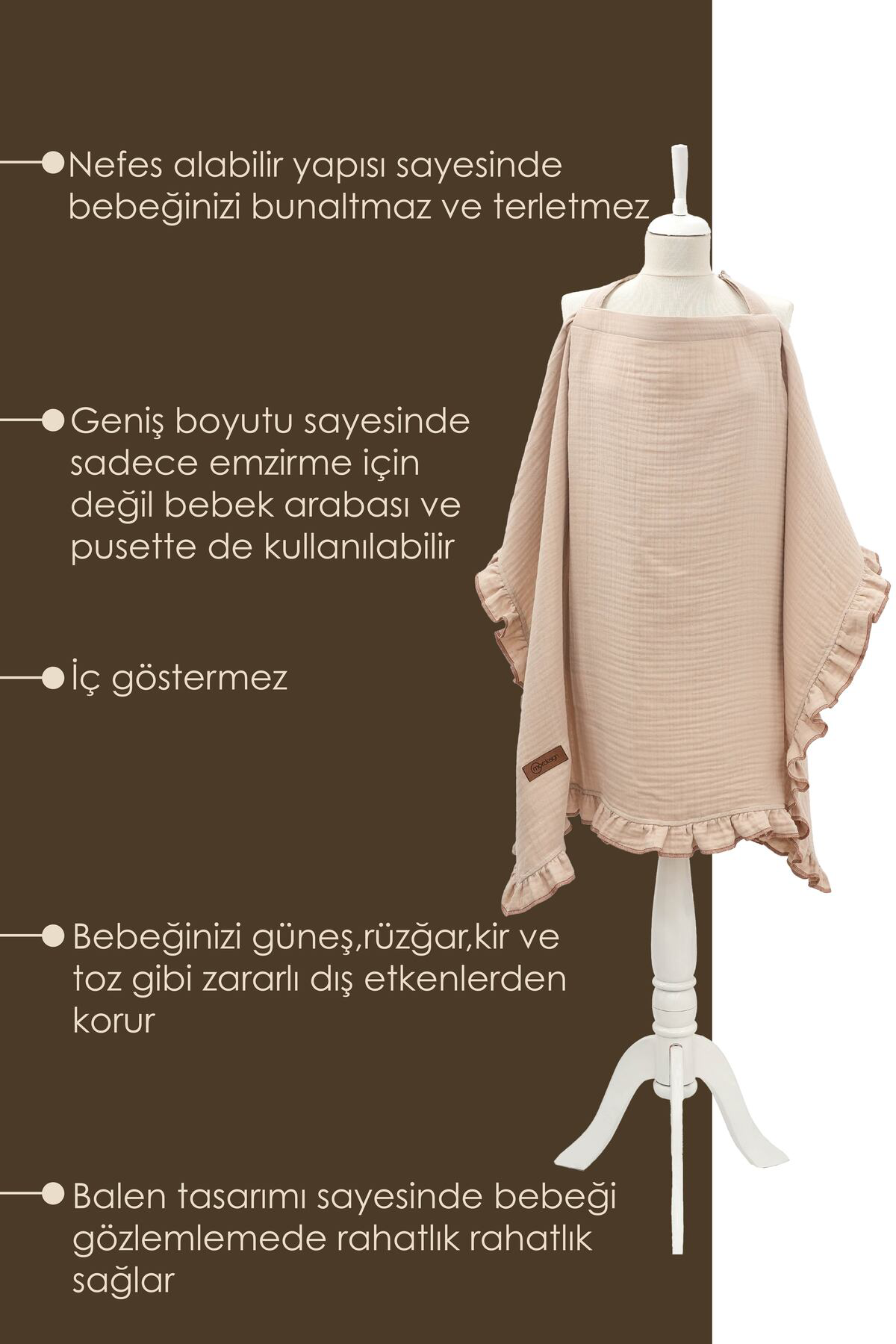 Mordesign Müslin Bebek Emzirme Örtüsü/Önlüğü; Puset, Bebek Arabası Örtüsü,