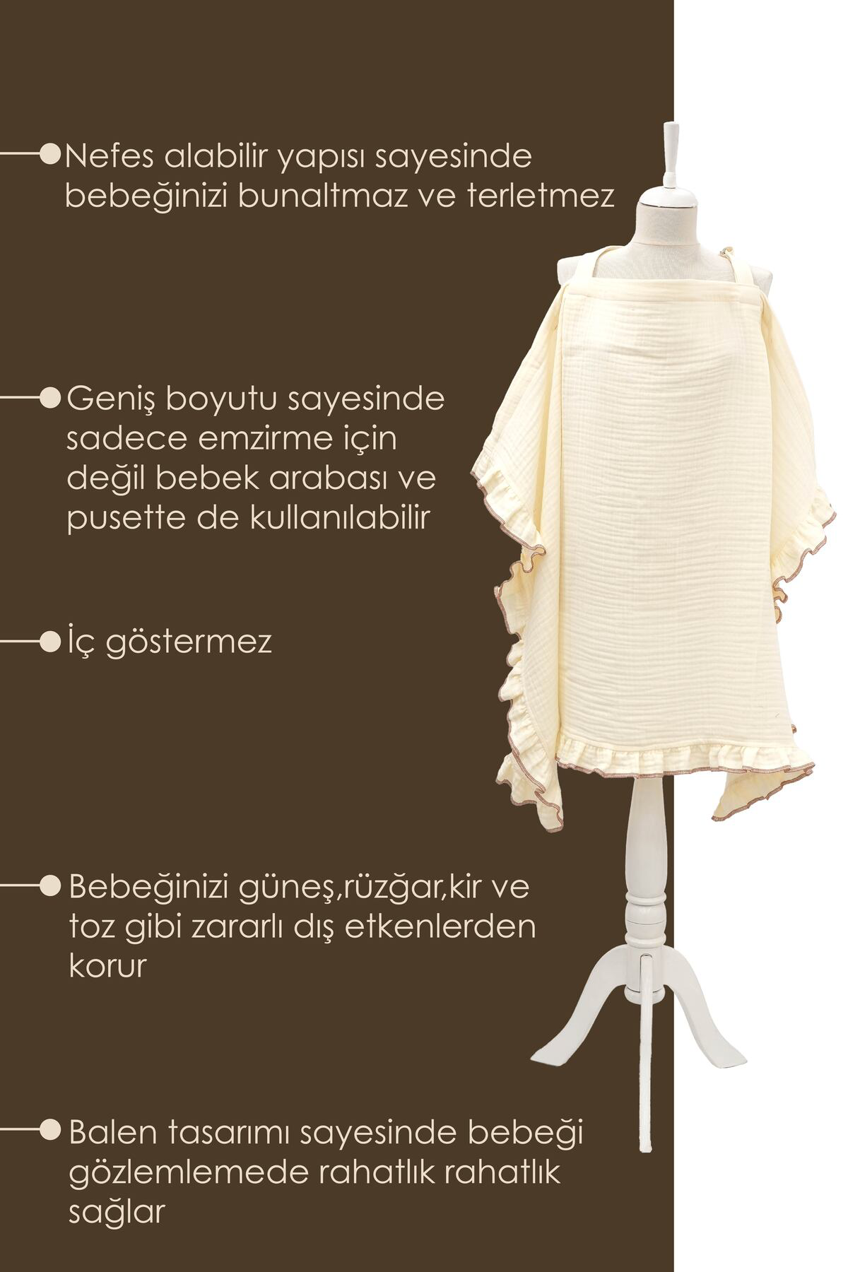 Mordesign Müslin Bebek Emzirme Örtüsü/Önlüğü; Puset, Bebek Arabası Örtüsü,