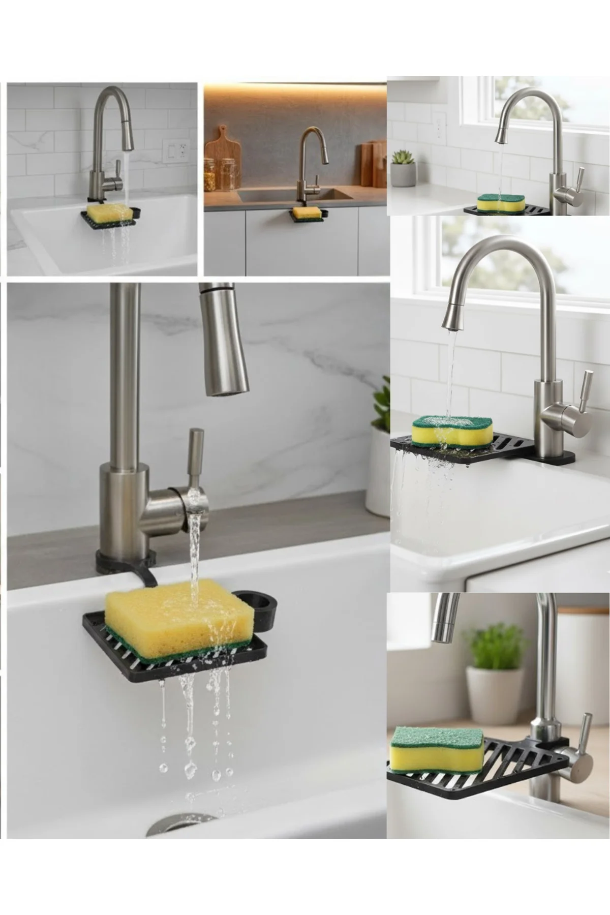 Musluğa Monte Süngerlik Damlama Özellikli Mutfak Organizatörü - L