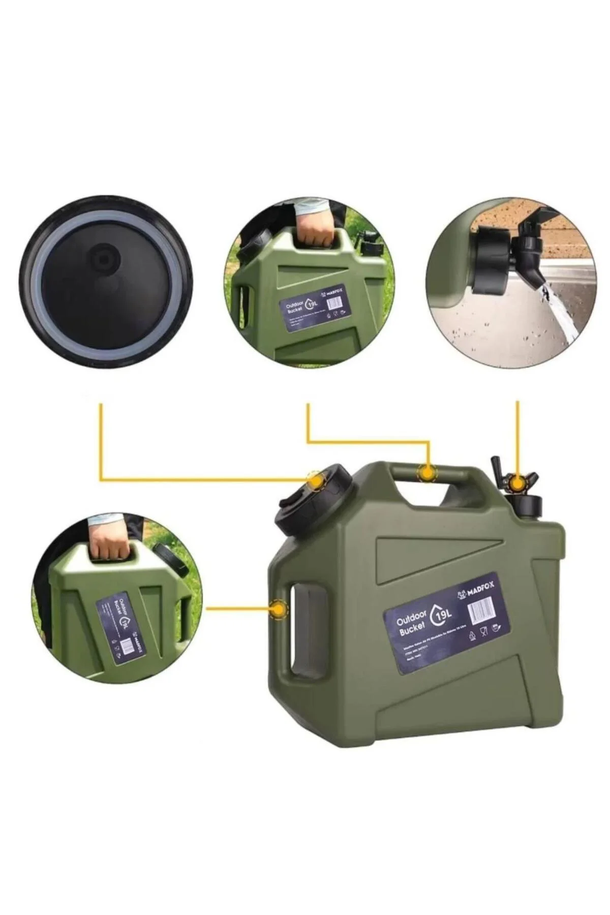 Musluklu Su Bidonu - Madfox Galon Air PE - 19 Litre - Yeşil - 547