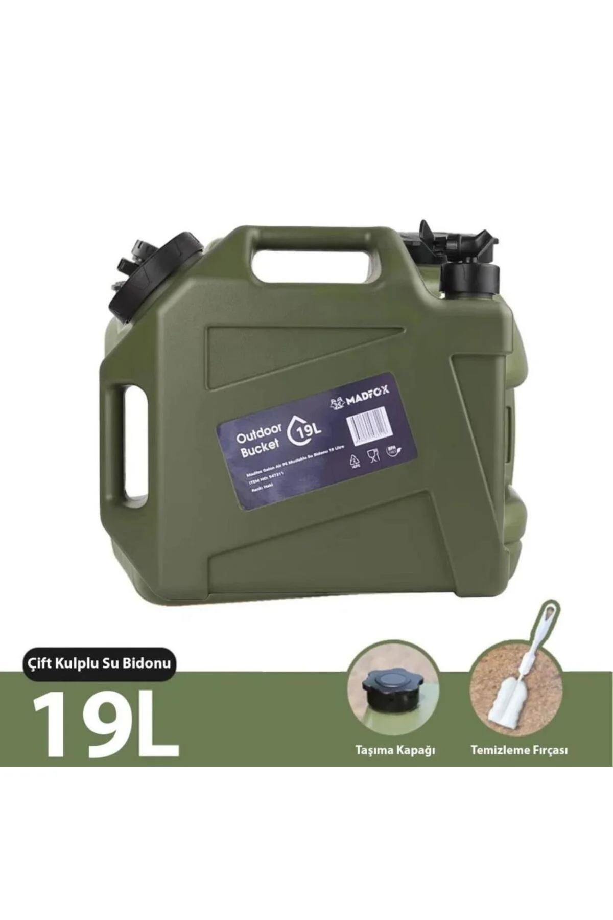 Musluklu Su Bidonu - Madfox Galon Air PE - 19 Litre - Yeşil - 547