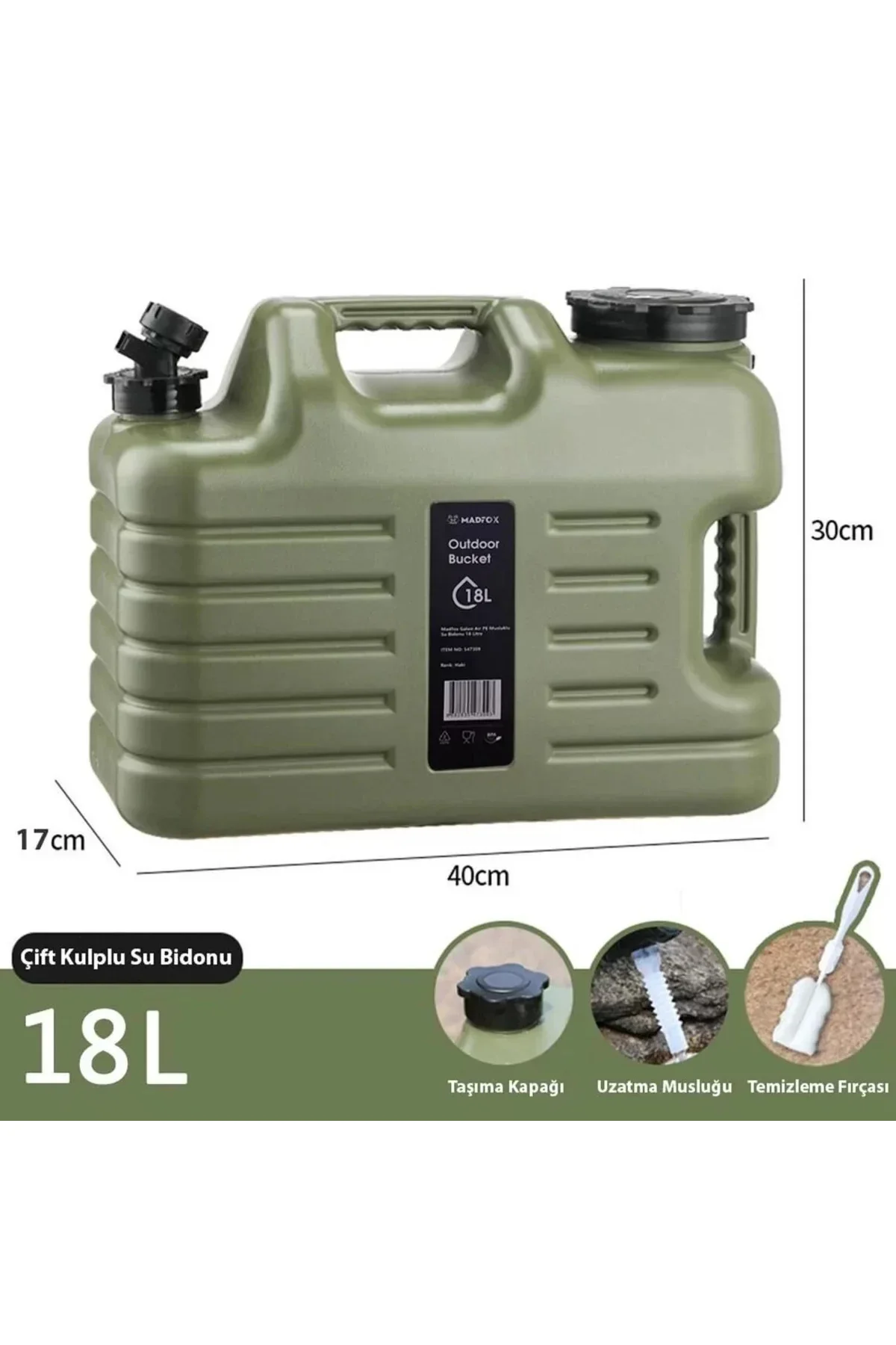 Musluklu Su Bidonu - Madfox Galon Air PE - 18 Litre - Yeşil - 547