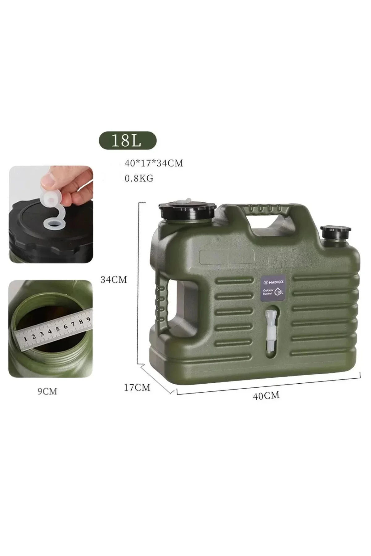 Musluklu Su Bidonu - Madfox Galon Air PE - 18 Litre - Yeşil - 547