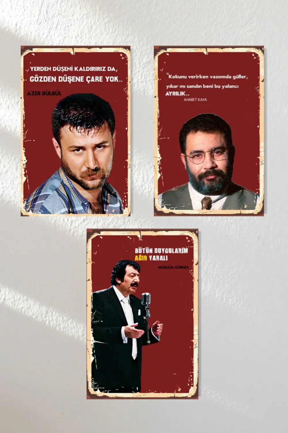 "Müslüm Baba" "Azer Bülbül" "Ahmet Kaya" Ahşap Poster Üçlü Set 20