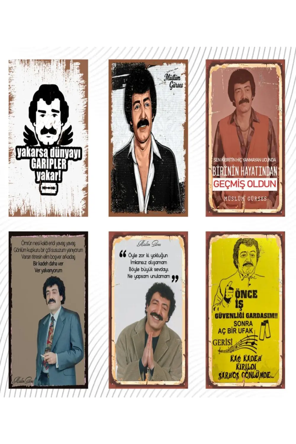 Müslüm Gürses 6'lı Ahşap Duvar Poster Seti - Hbb Özel Seri