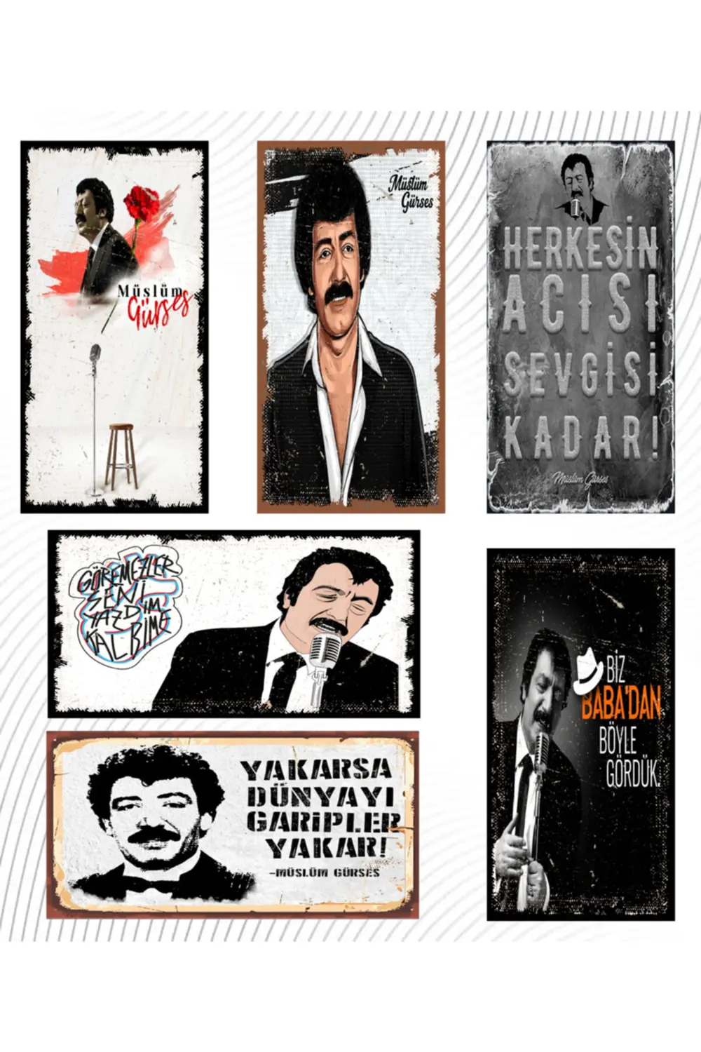 Müslüm Gürses 6'lı Ahşap Duvar Poster Seti - Hbb Özel Seri