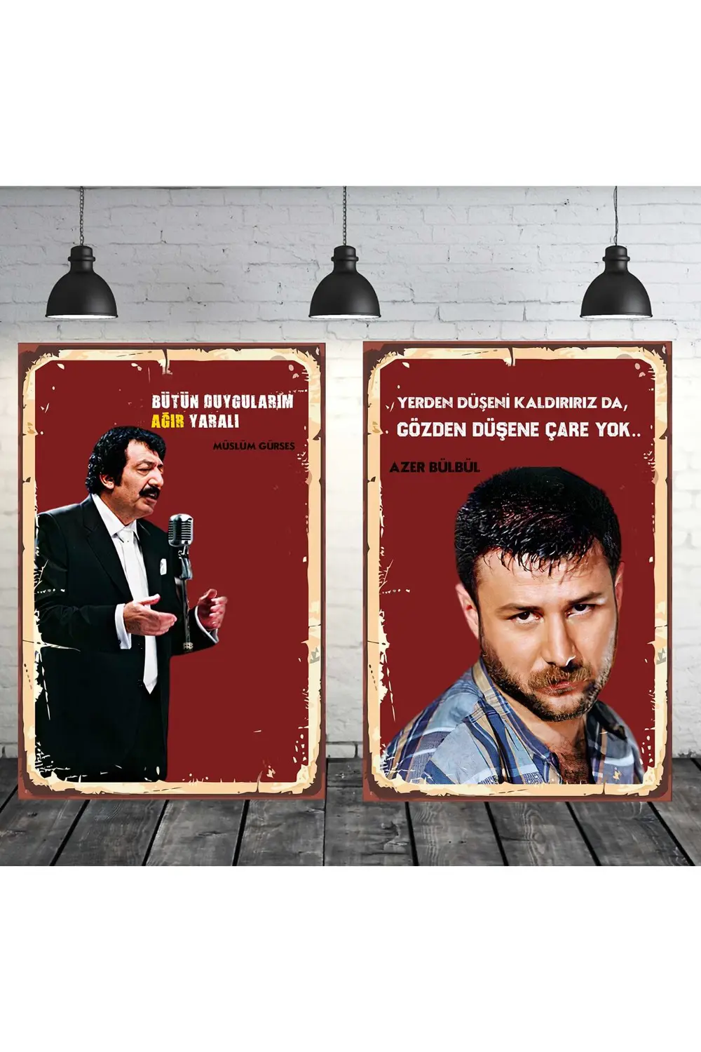 Müslüm Gürses Azer Bülbül Seti 2 Adet 20x30 Cm Retro Ahşap Tablo