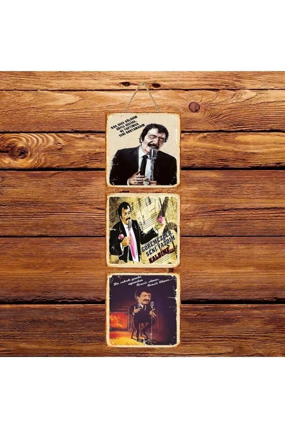 Müslüm Gürses Seni Unutamadım Üçlü Retro Ahşap Poster
