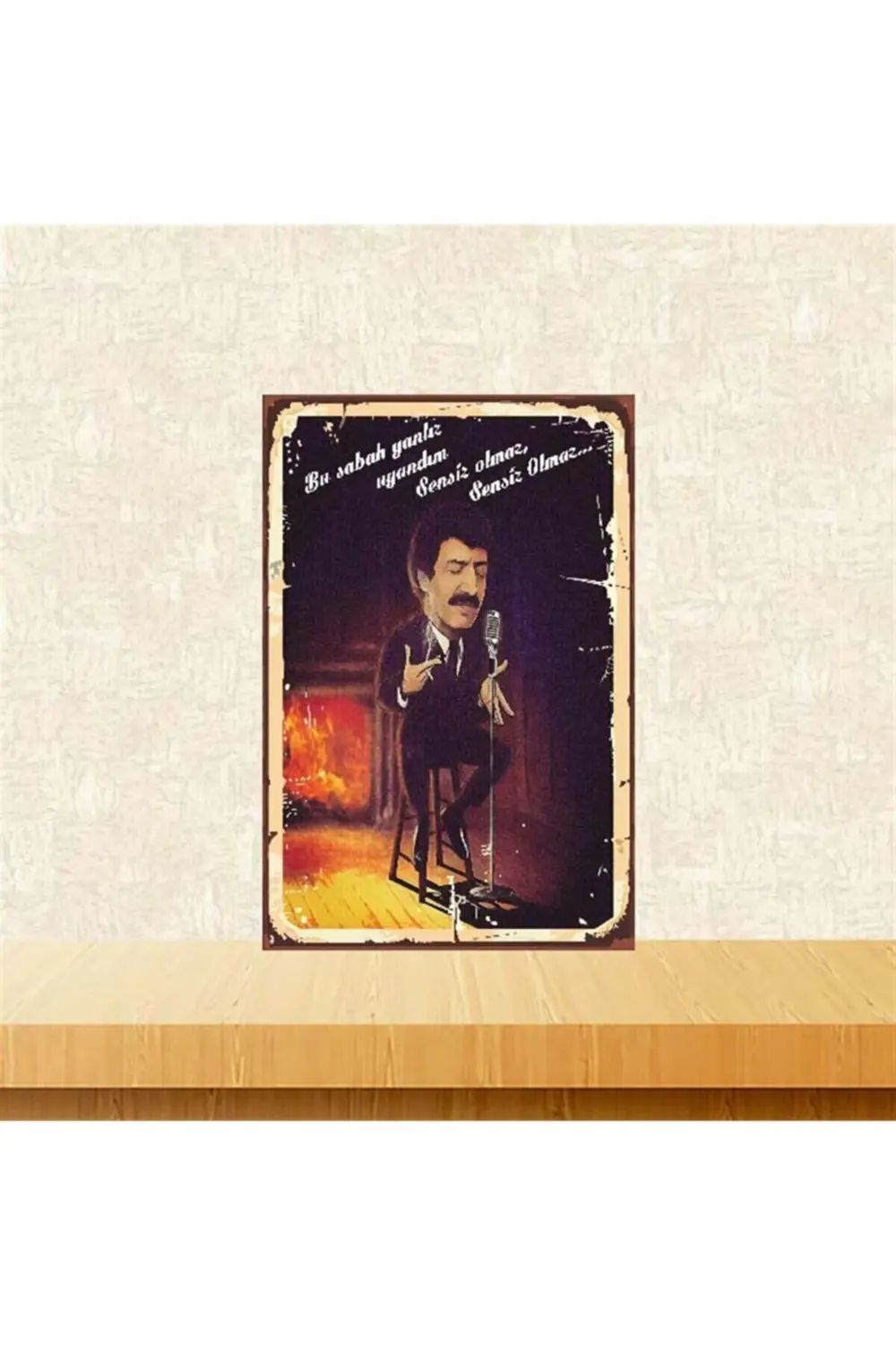 Müslüm Gürses Sensiz Olmaz 20-30 cm Retro Ahşap Poster