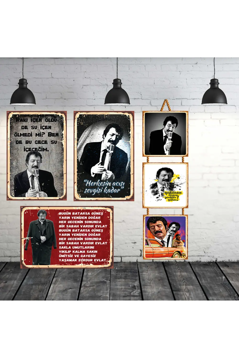 Müslüm Gürses Sözleri Seti 3 Adet 20x30 Cm 3 Adet 15x15 Cm Retro 
