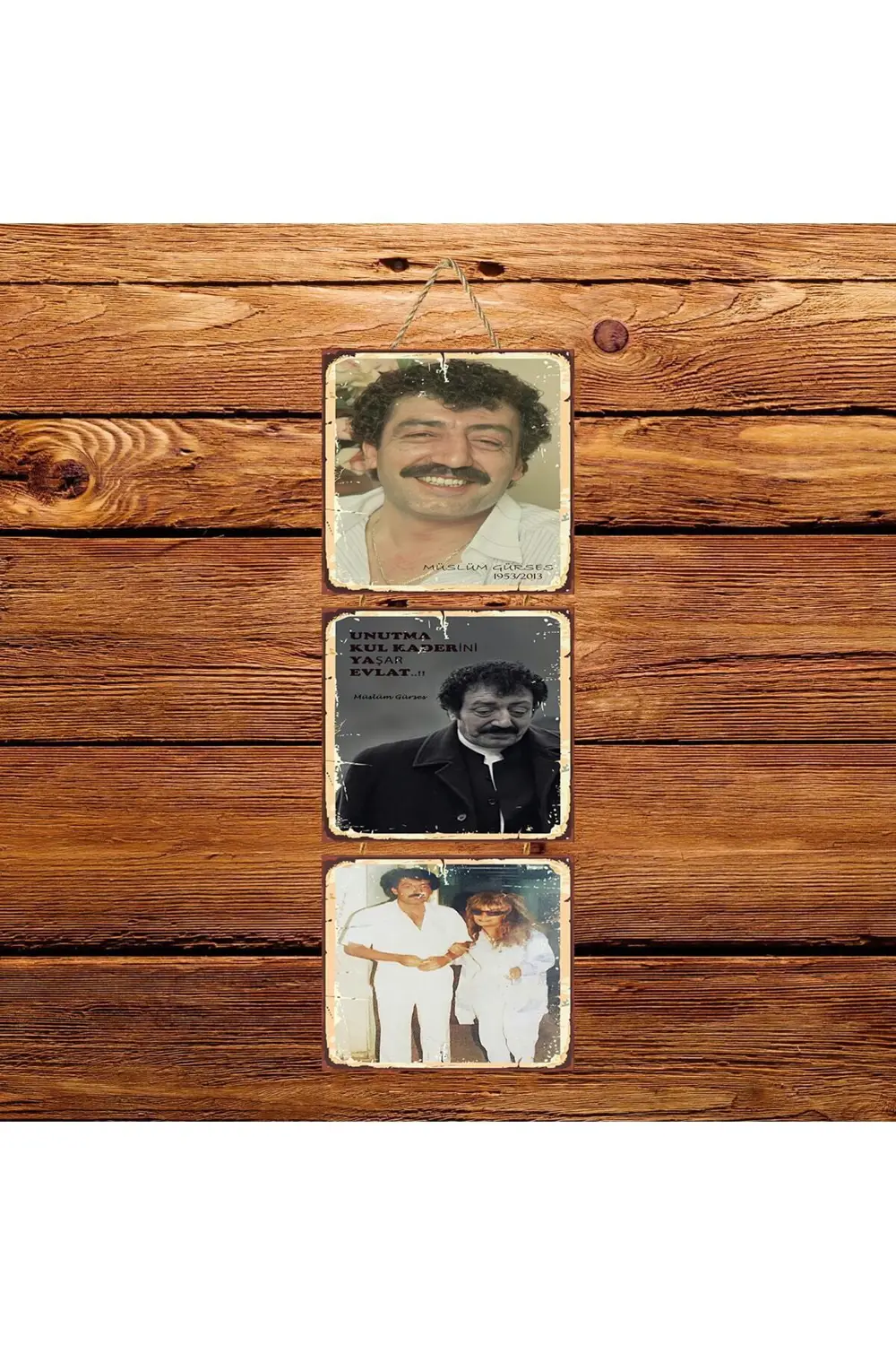 Müslüm Gürses Tasarımlı Üçlü Retro Ahşap Tablo
