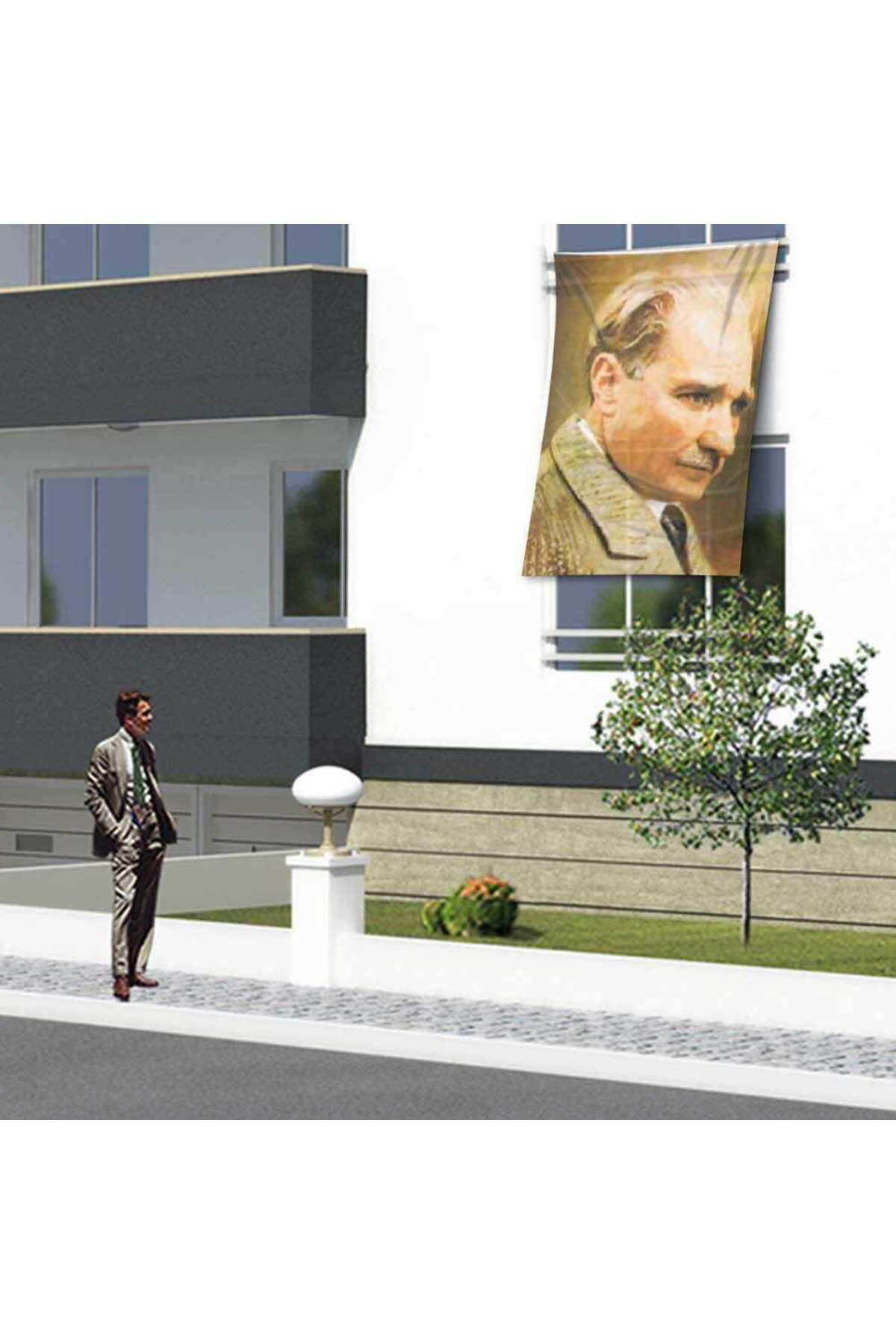 Mustafa Kemal Atatürk Yan Portre Cephe Poster Bayrak -150x225cm -