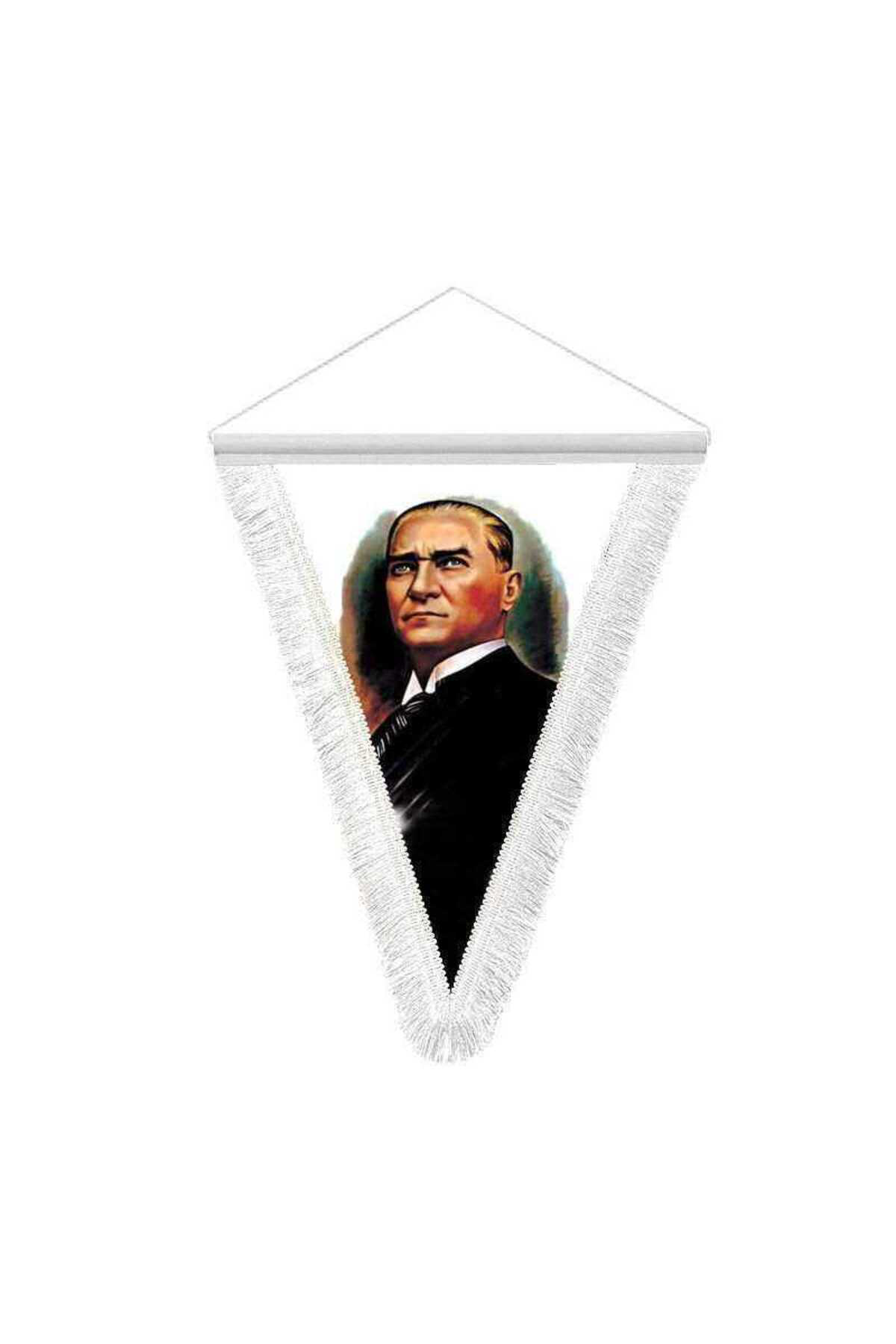Mustafa Kemal Atatürk Yan Potre - Saten Hatıra Üçgen Flama Bayrak