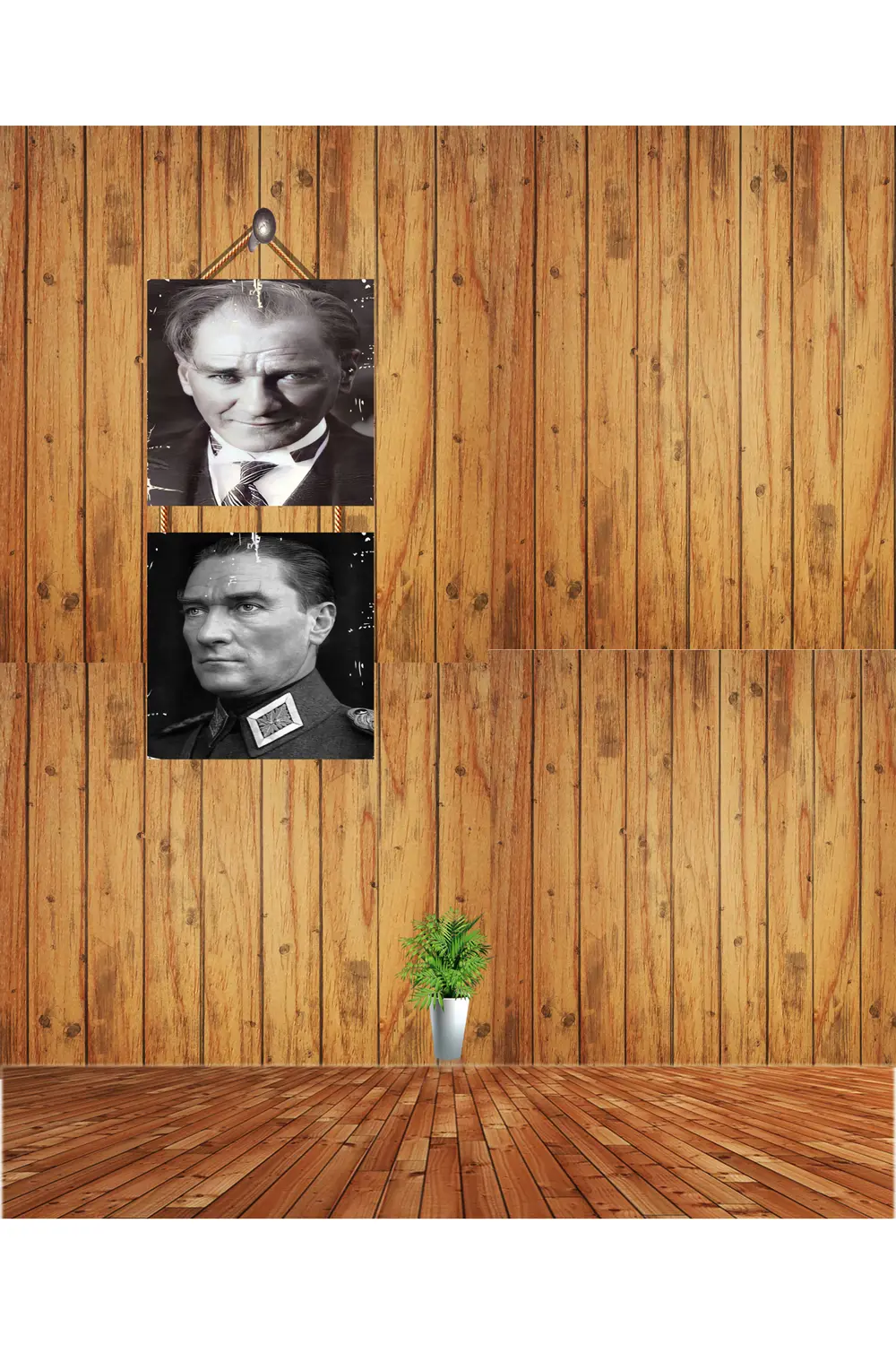 Mustafa Kemal Atatürk 20 x 40 İki Parça İpli CM MDF Duvar Tablosu