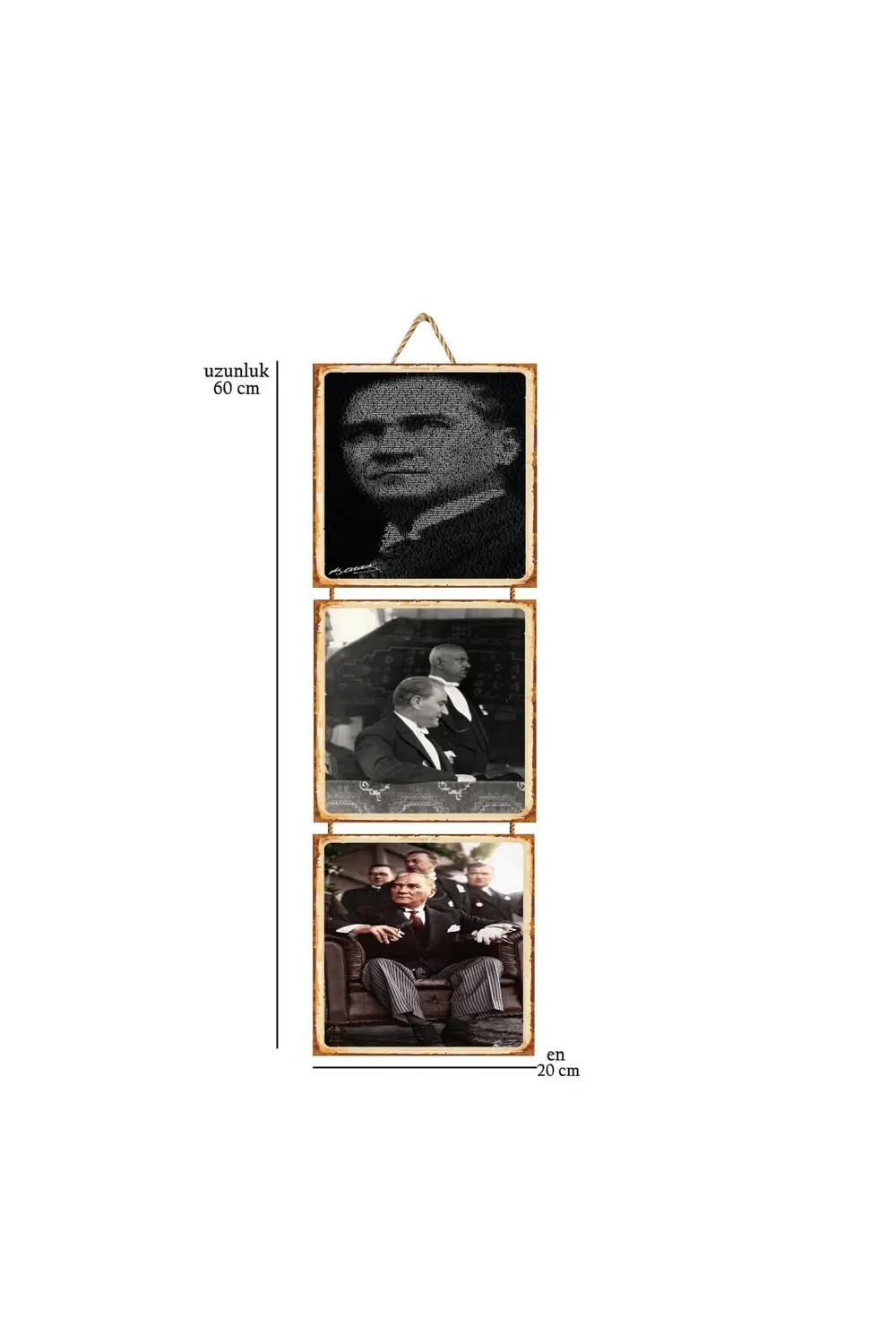 Mustafa Kemal Atatürk 20x20 Cm Üçlü Retro Ahşap Poster